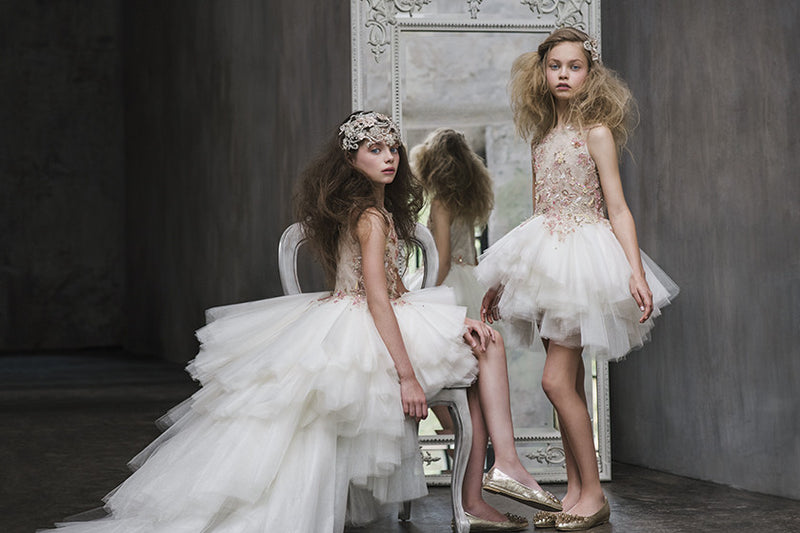 Girls White Patch Pearl Trims Tullee Party Dress - CÉMAROSE | Children's Fashion Store - 2