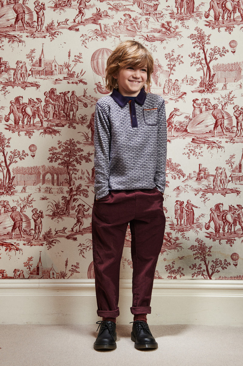 Boys Blue Check Wool Polo Shirt - CÉMAROSE | Children's Fashion Store - 2