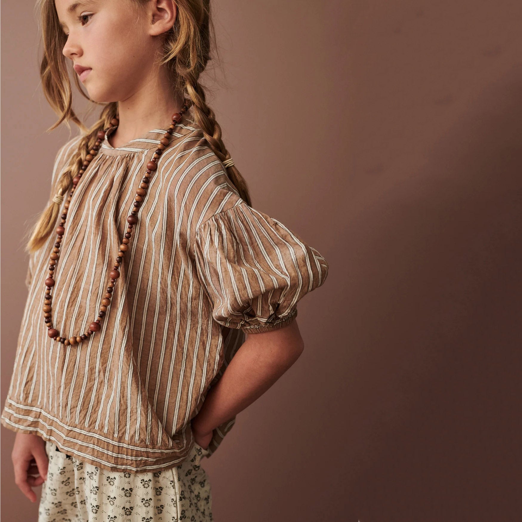 Girls Beige Stripes Cotton Shirt