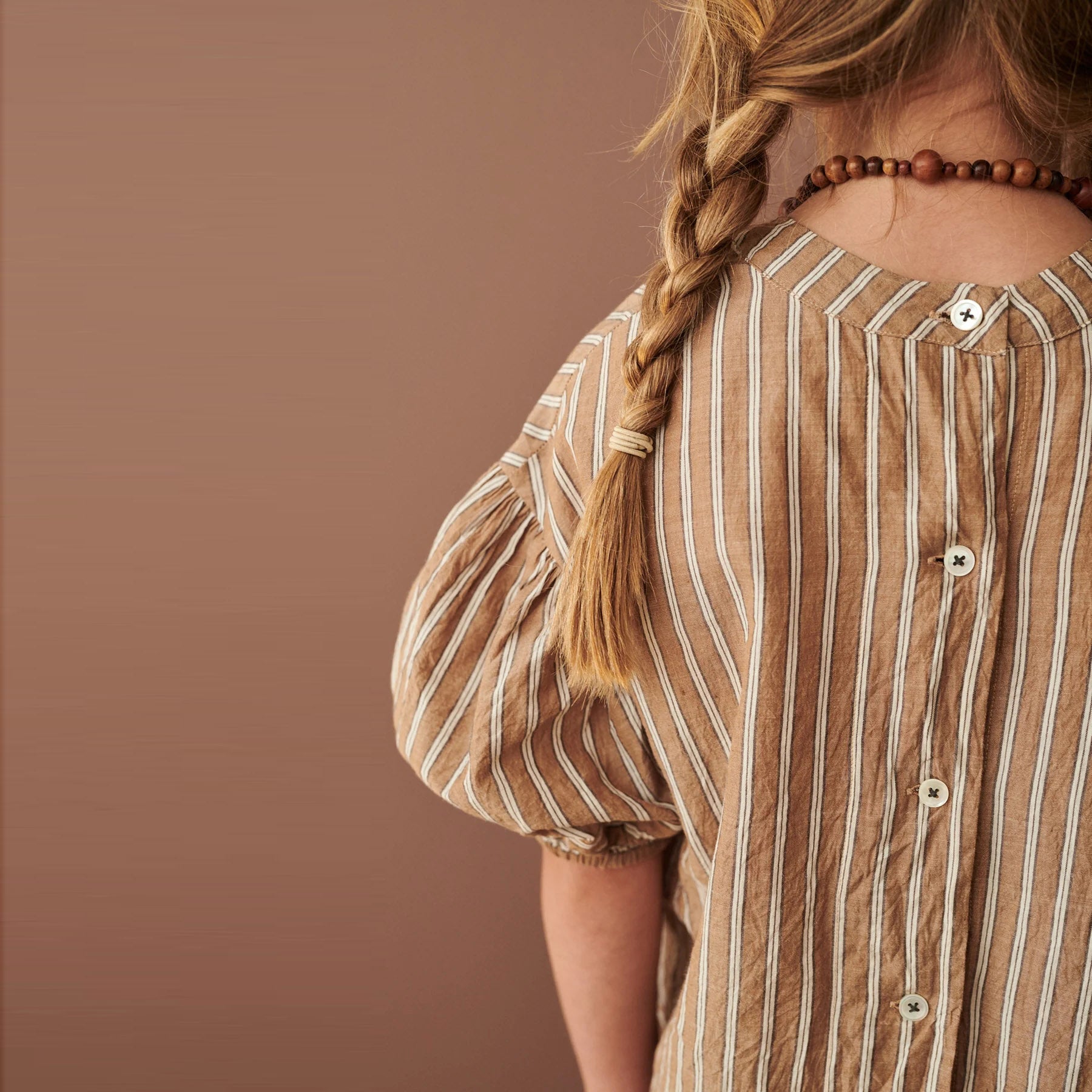 Girls Beige Stripes Cotton Shirt