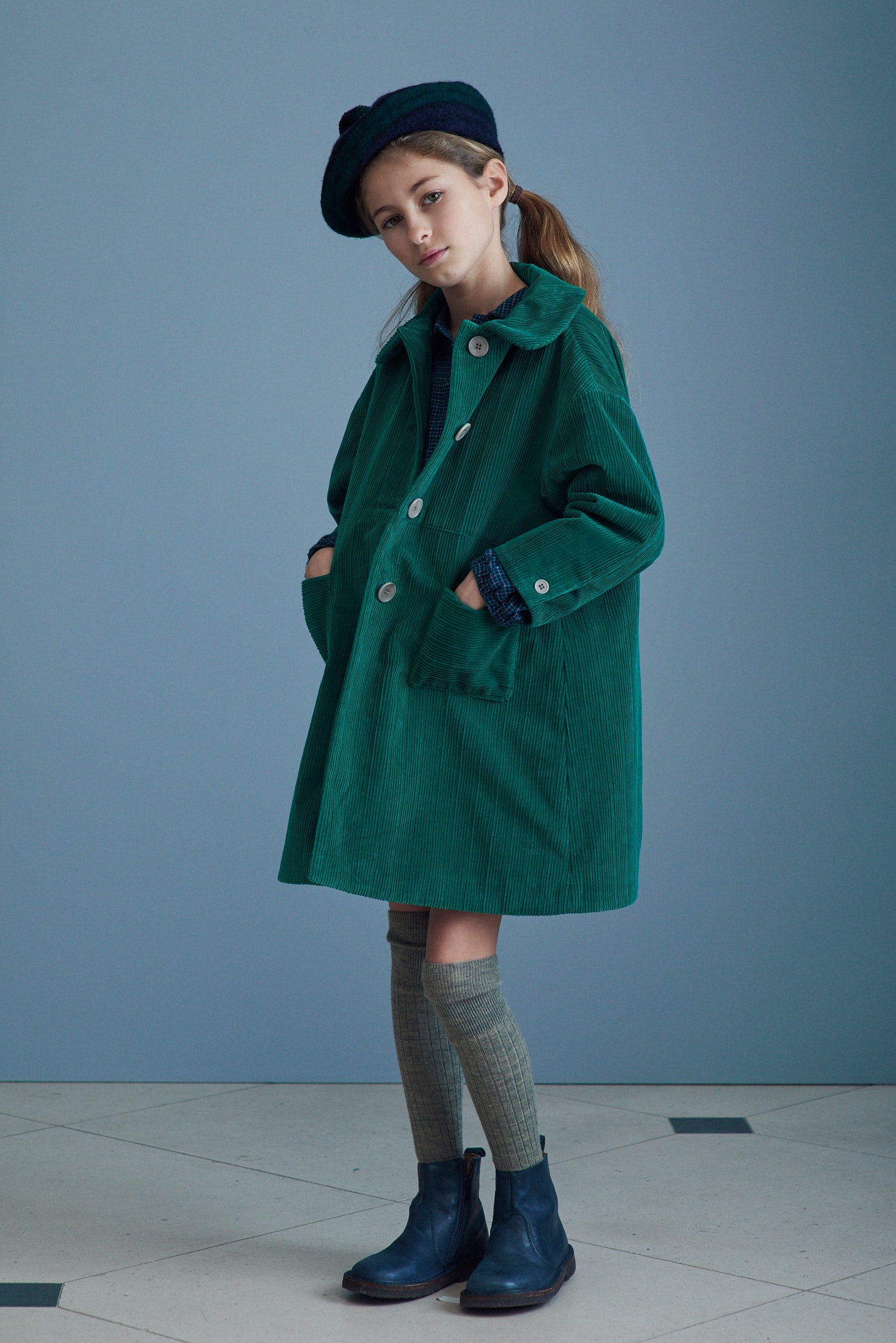 Girls Green Velvet Coat