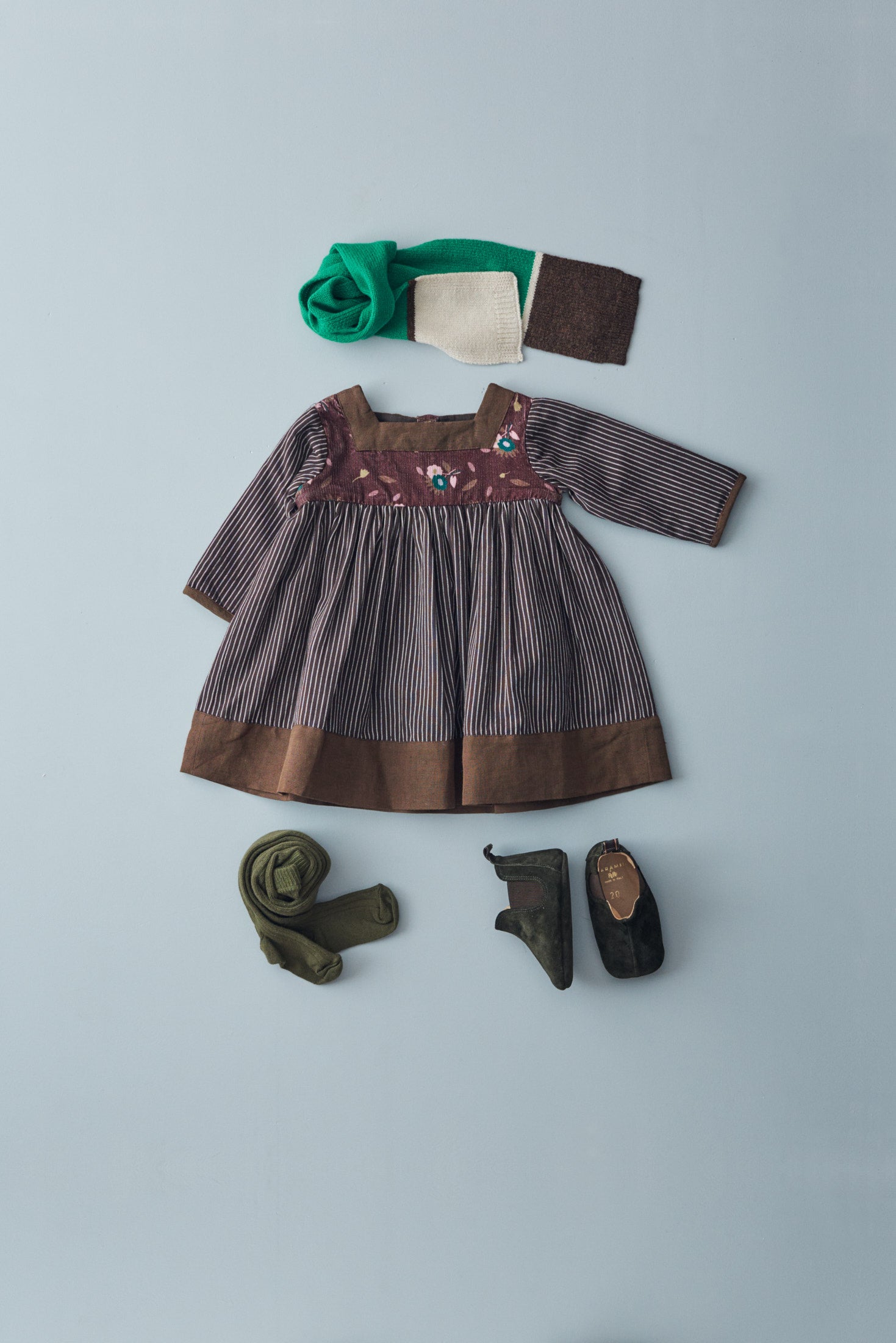 Baby Girls Brown Stripes Cotton Dress