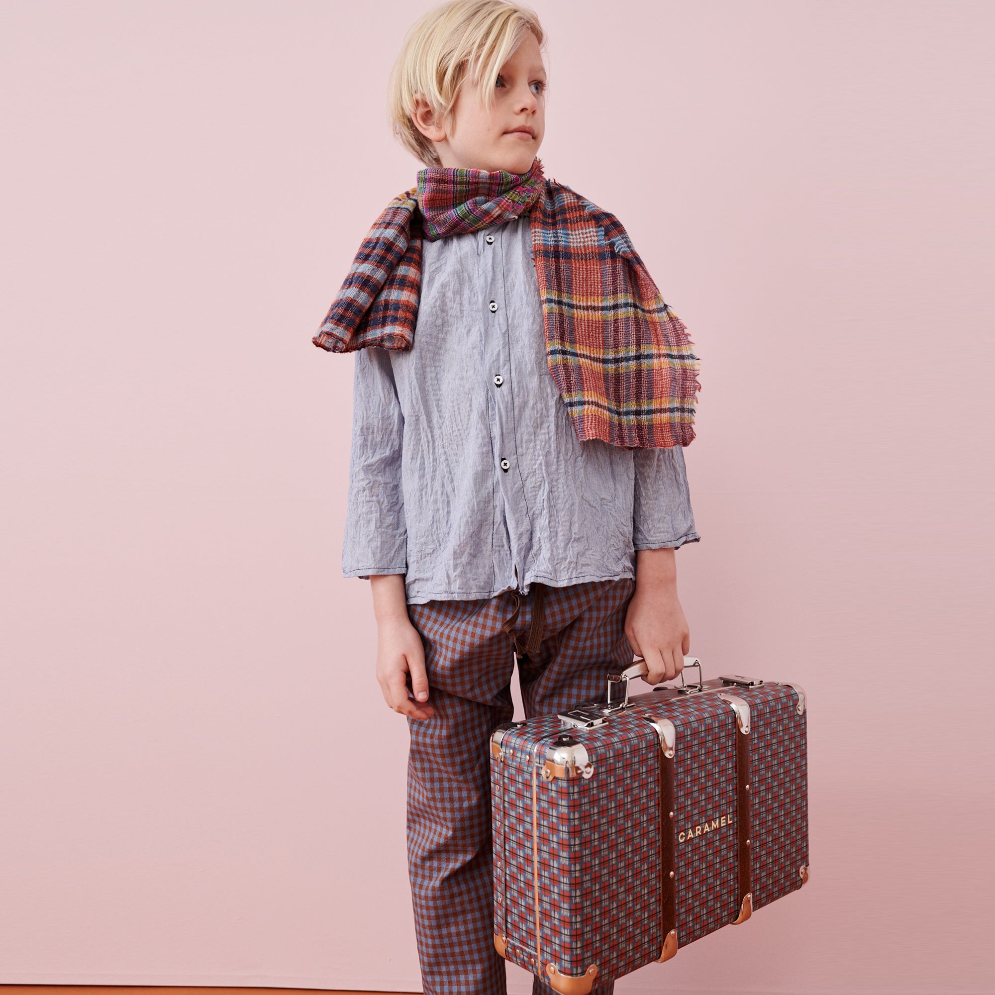 Boys & Girls Blue Check Cotton Trousers