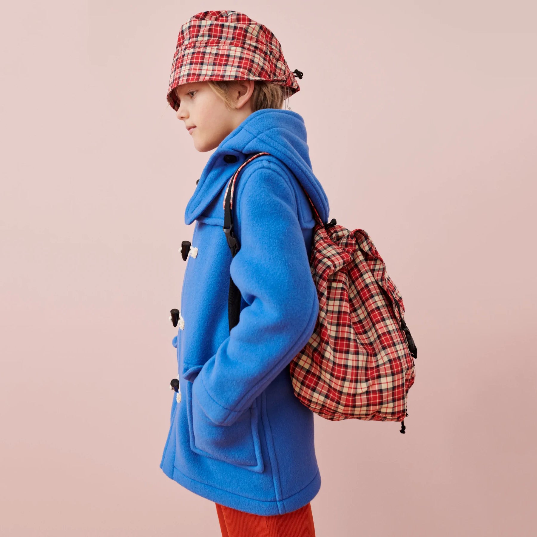 Boys & Girls Red Check Bucket Hat