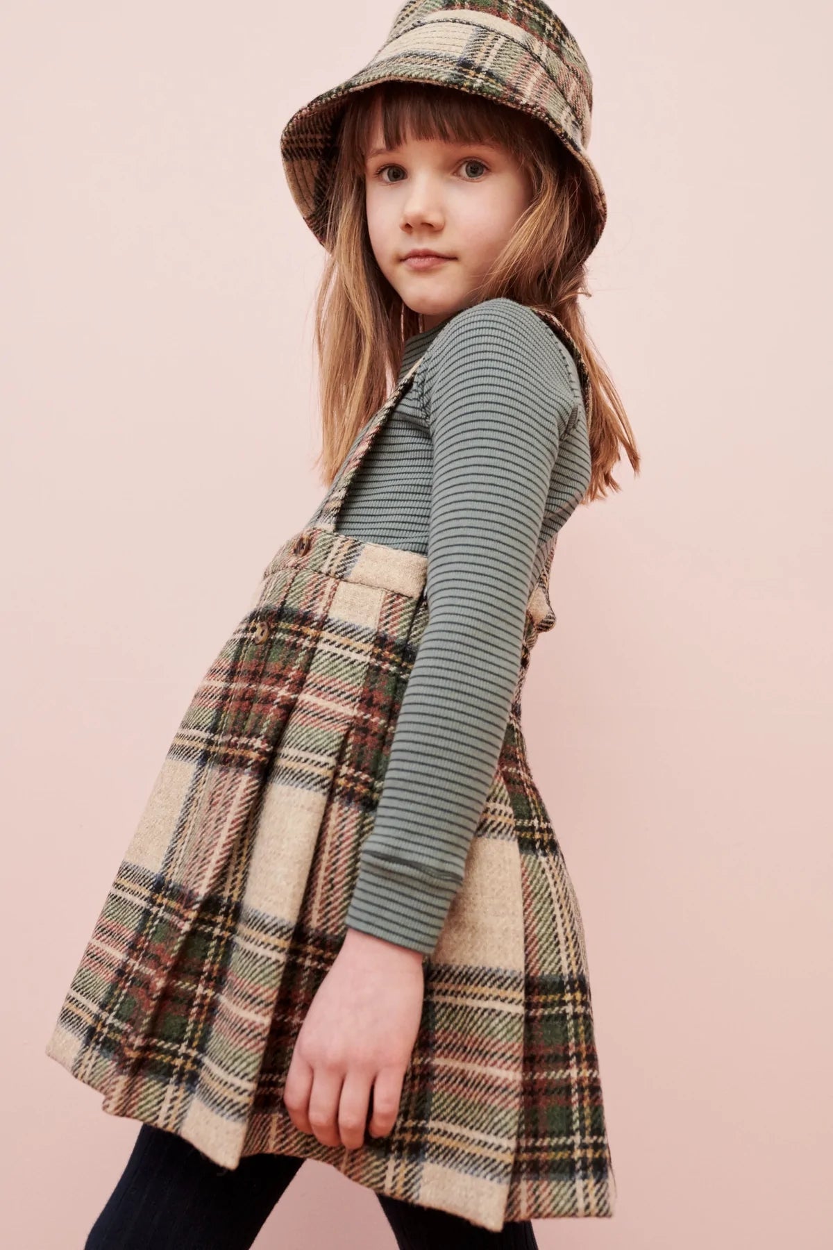 Girls Beige Check Wool Skirt
