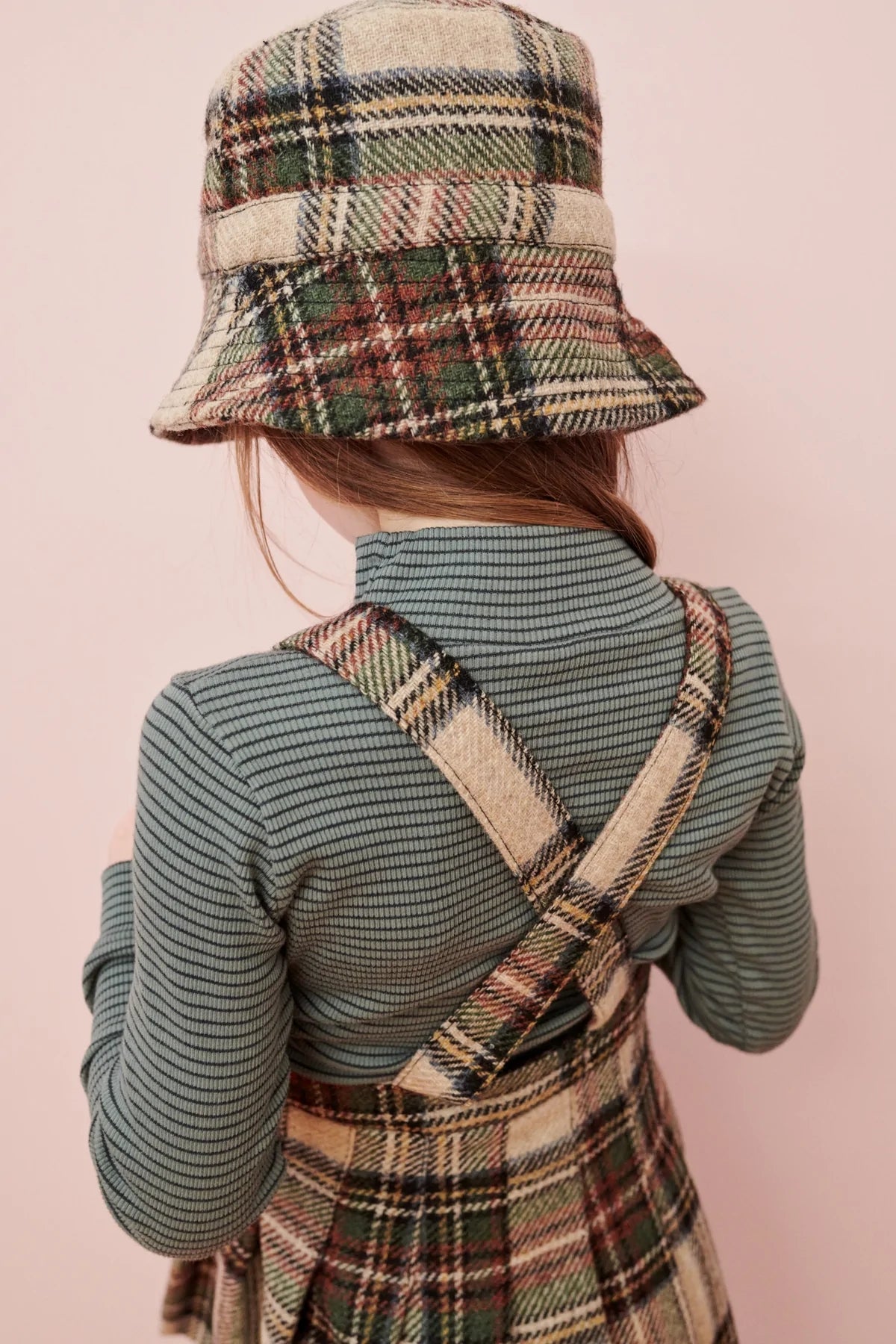 Girls Beige Check Wool Skirt