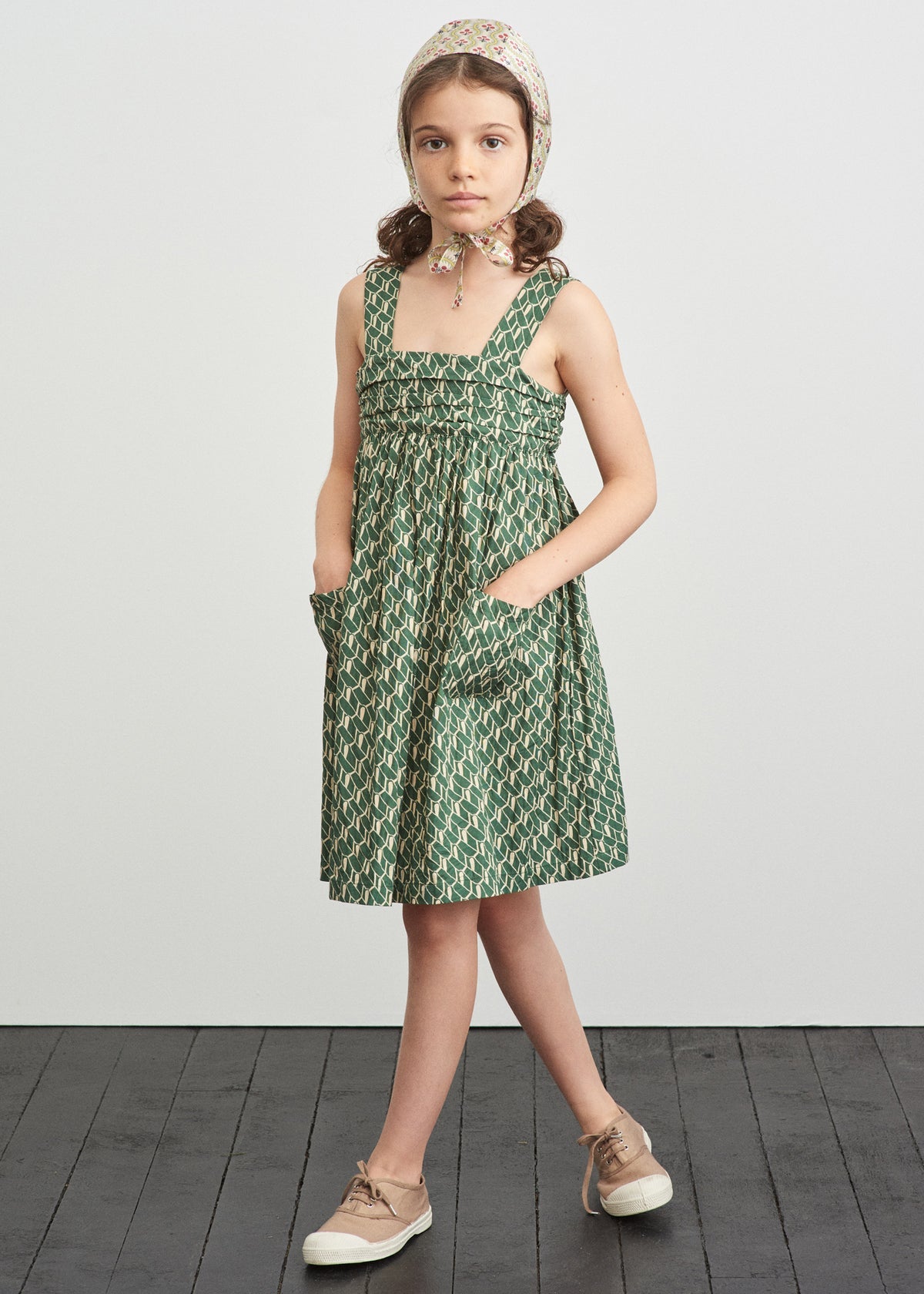 Girls Green Cotton Dress