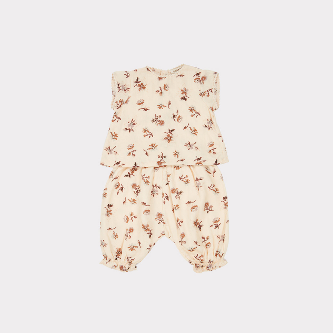 Baby Girls Beige Floral Cotton Set