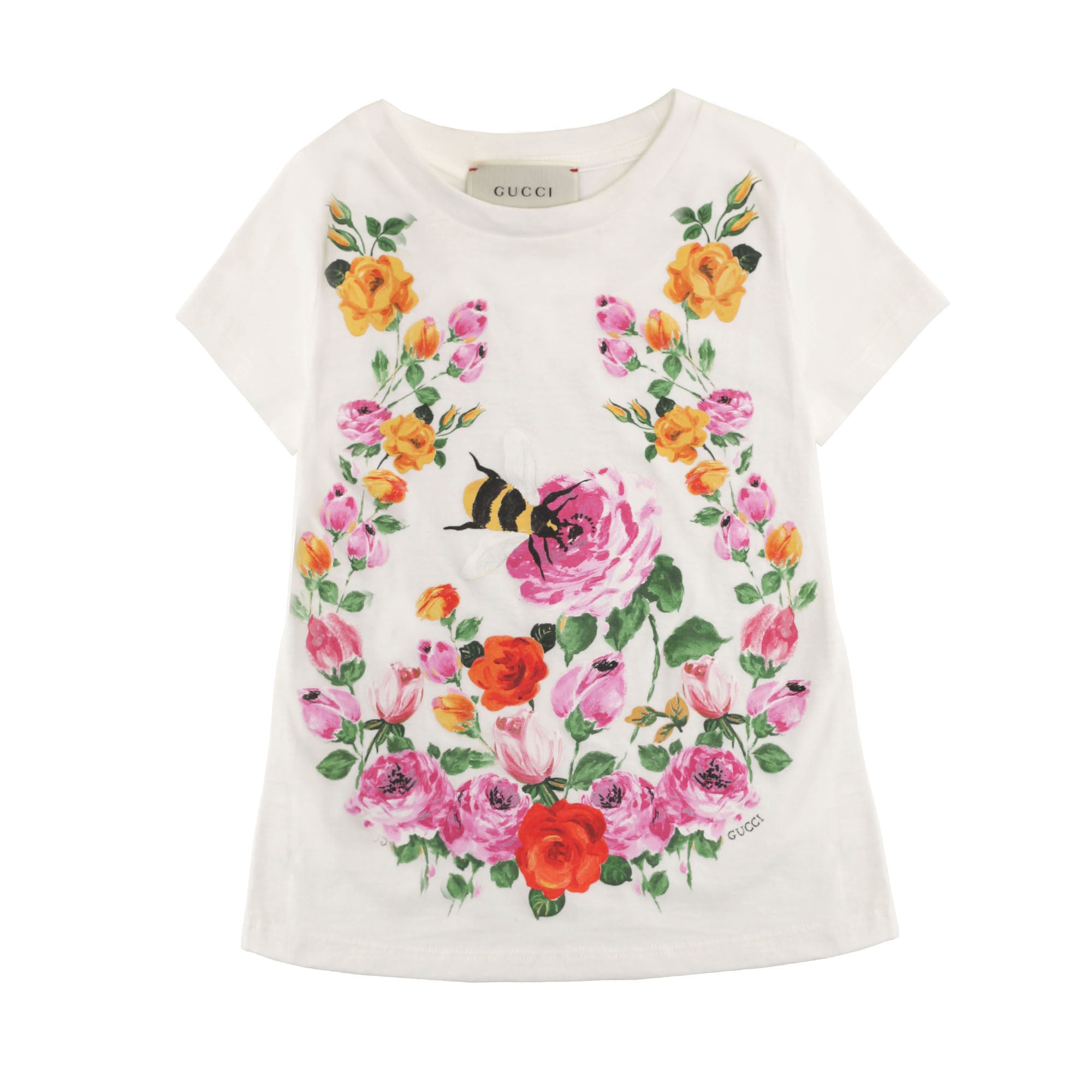 Girls White Cotton T-Shirt With Flower Print Trims - CÉMAROSE | Children's Fashion Store