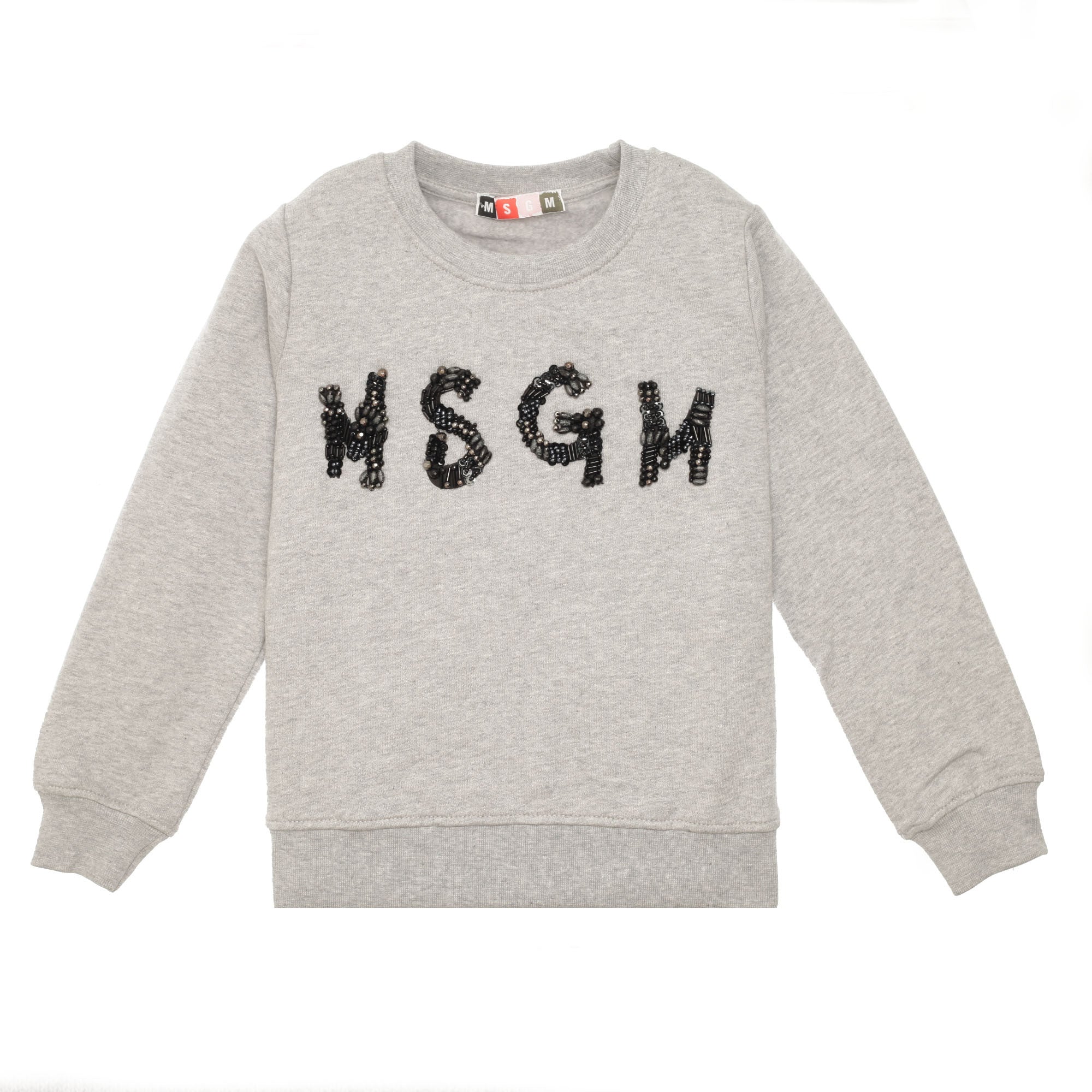 Girls Melange Grey Rib Cuffs Embroidered Cotton Sweatshirt - CÉMAROSE | Children's Fashion Store - 1