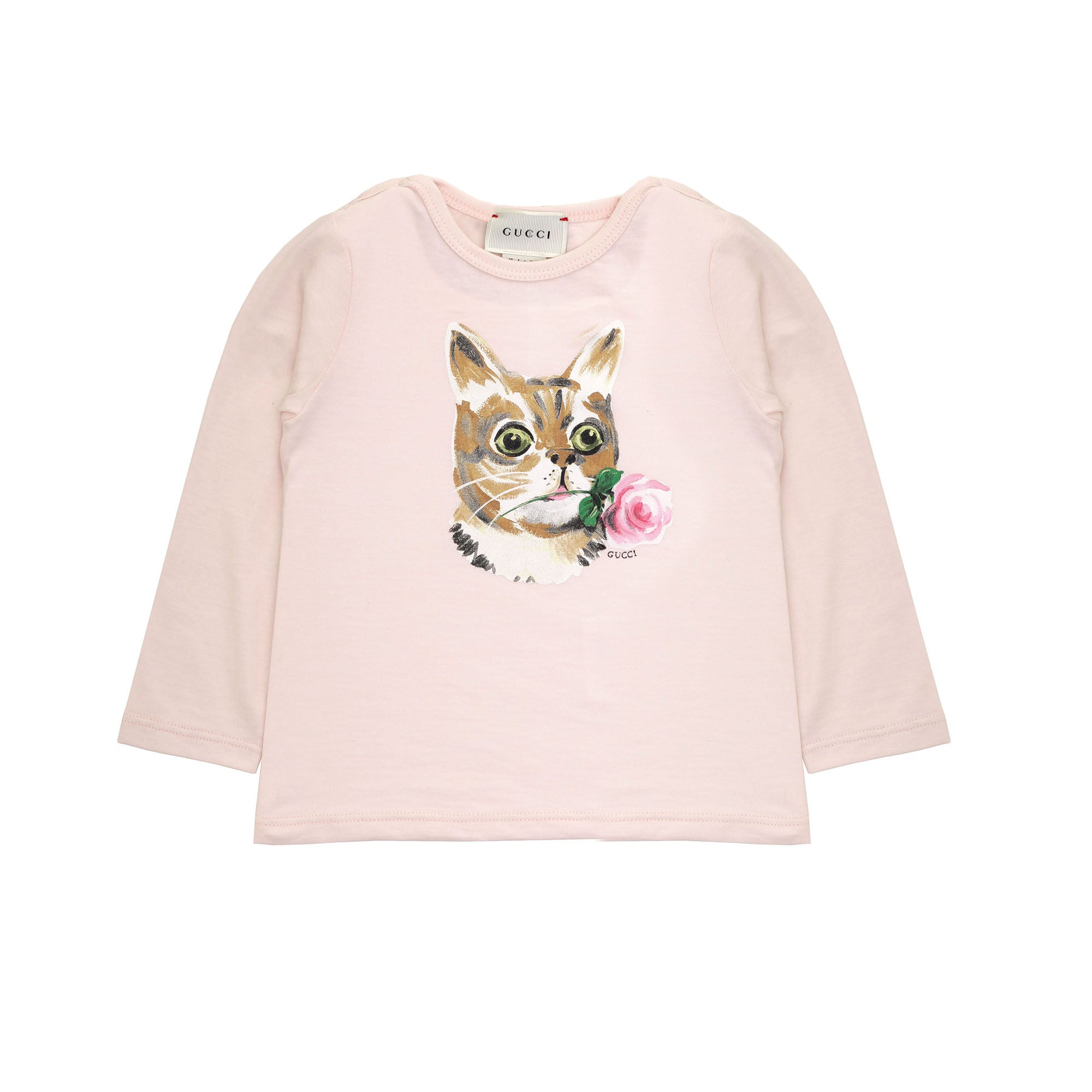 Baby Girls Pink T-Shirt With Cat Head Print Trims - CÉMAROSE | Children's Fashion Store - 1