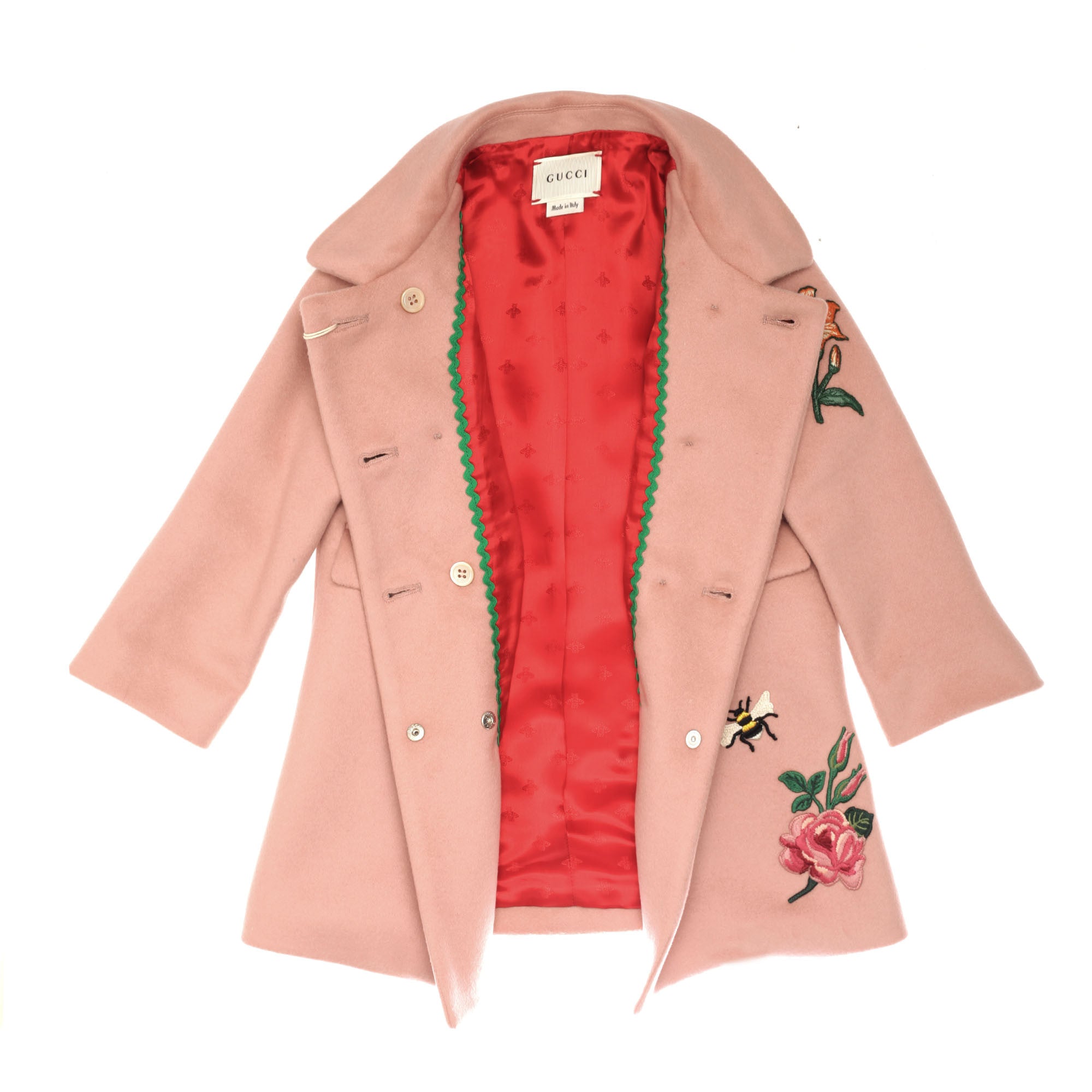 Baby Girls Pink Wool Coat With Embroidered Flower Trims - CÉMAROSE | Children's Fashion Store - 3