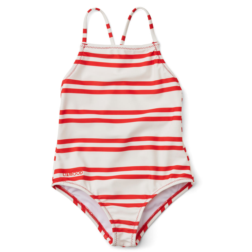 Girls Pink Stripes Swimsuit