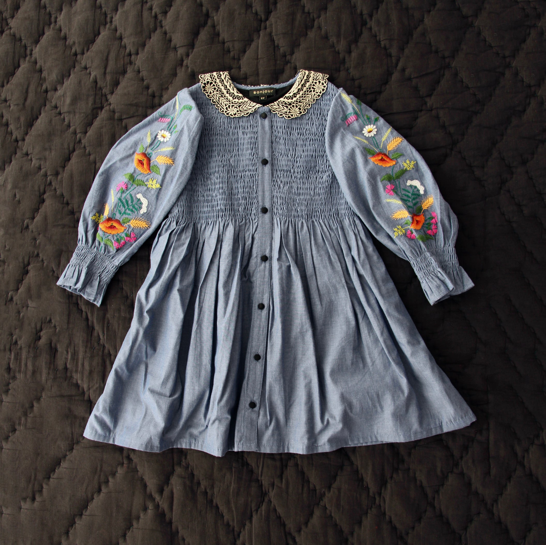 Girls Blue Embroidered Dress