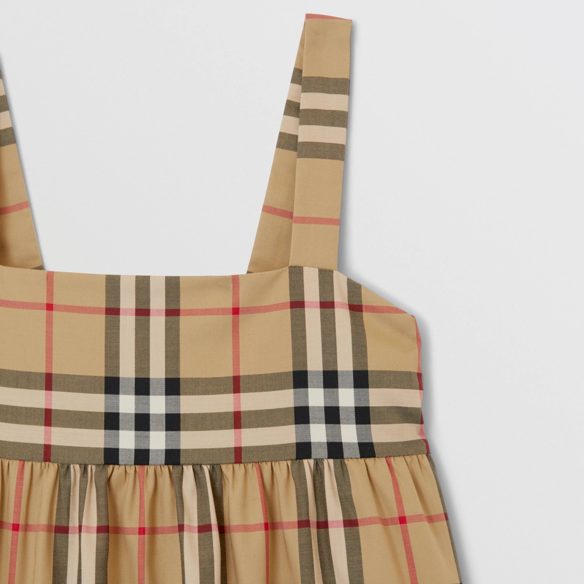 Girls Beige Check Cotton Strap Top