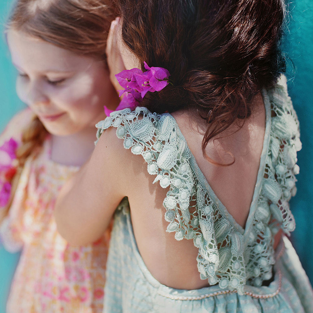 Girls Light Green "Alba" Striped Dress