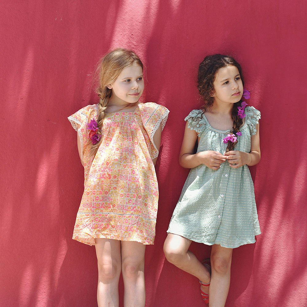 Girls Light Green "Alba" Striped Dress