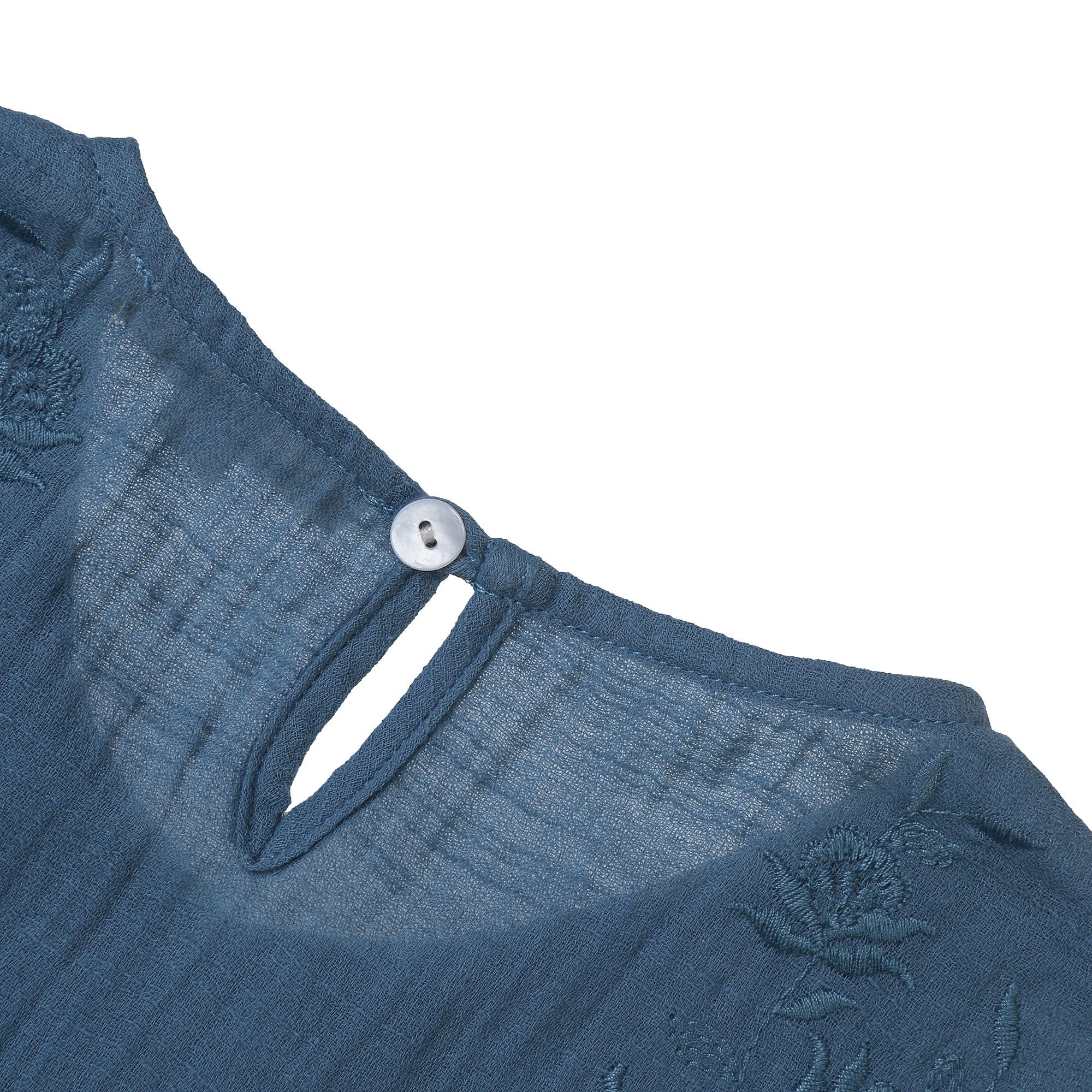 Girls Blue Embroidered Flower Trims 'Alice'Dress - CÉMAROSE | Children's Fashion Store - 5