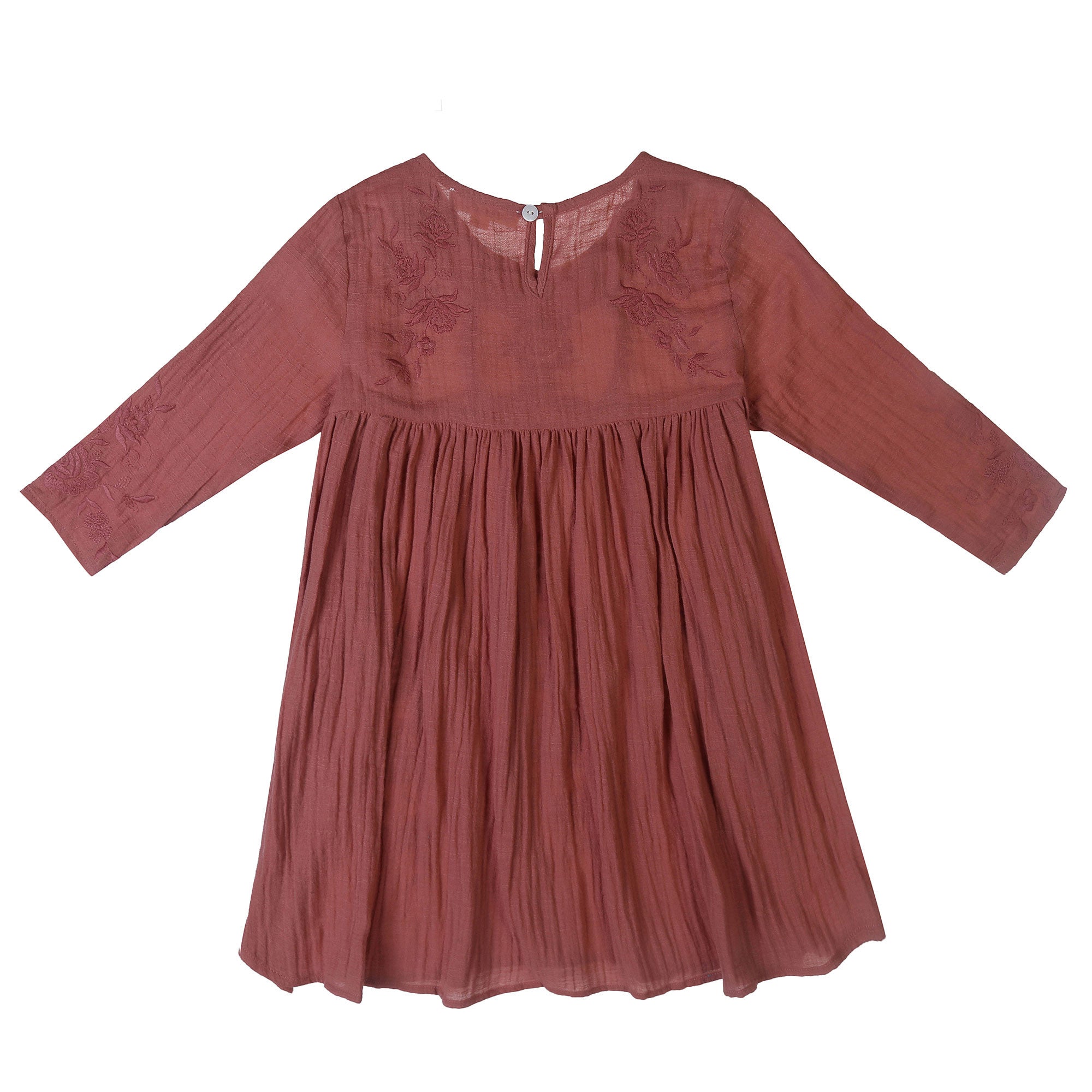 Girls Dark Red Embroidered Flower Trims 'Alice'Dress - CÉMAROSE | Children's Fashion Store - 3