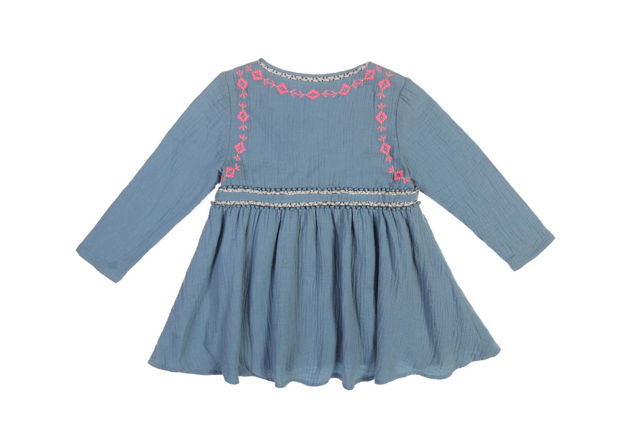 Girls Light Blue Embroidered Trims Cotton 'Kaja' Dress - CÉMAROSE | Children's Fashion Store - 2