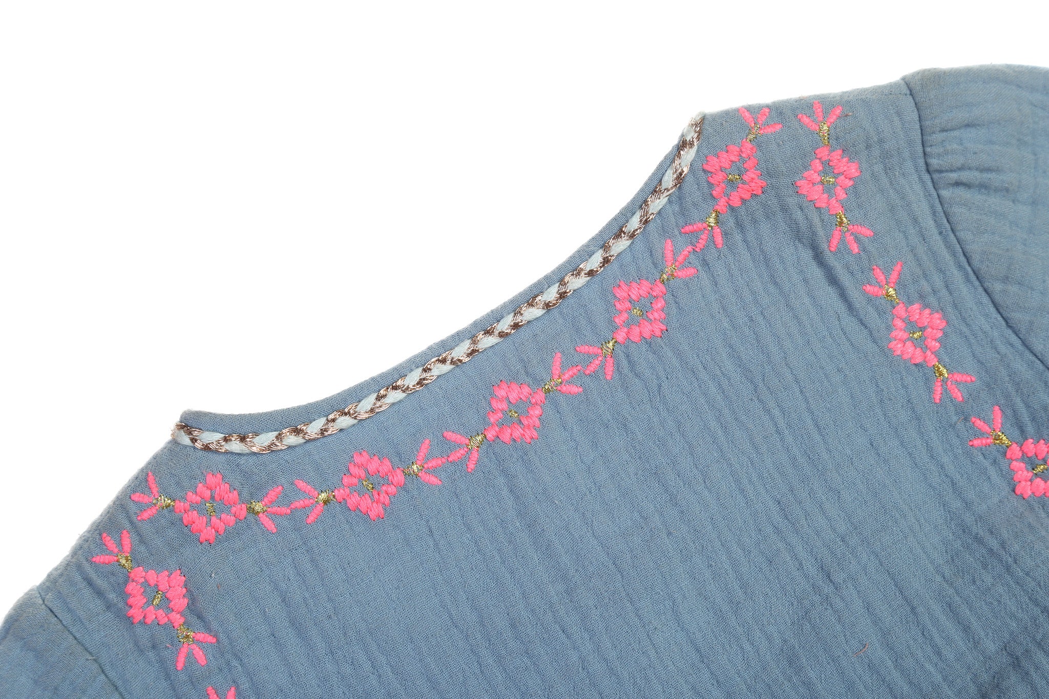 Girls Light Blue Embroidered Trims Cotton 'Kaja' Dress - CÉMAROSE | Children's Fashion Store - 6