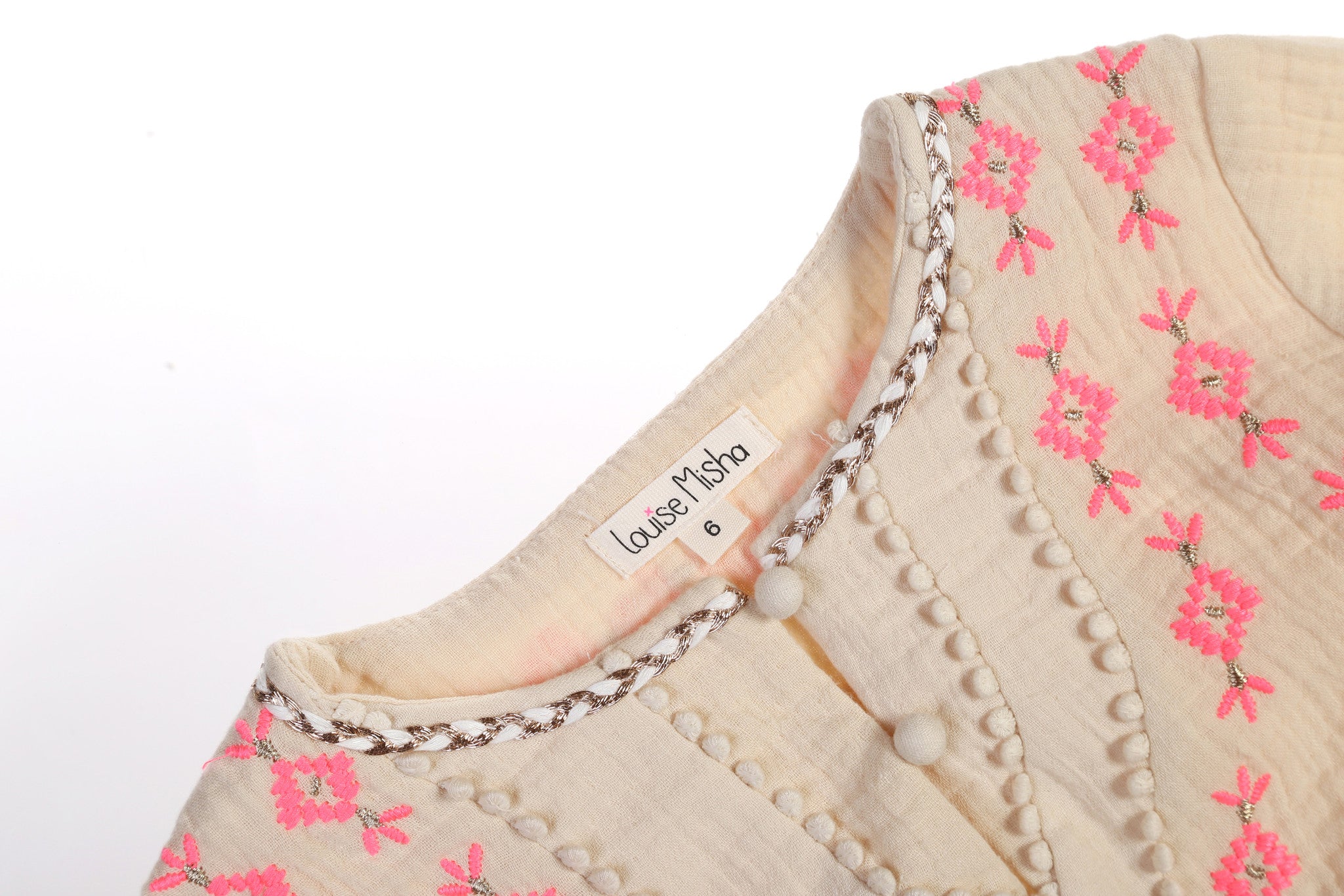 Girls Beige Embroidered Trims Cotton 'Kaja' Dress - CÉMAROSE | Children's Fashion Store - 8