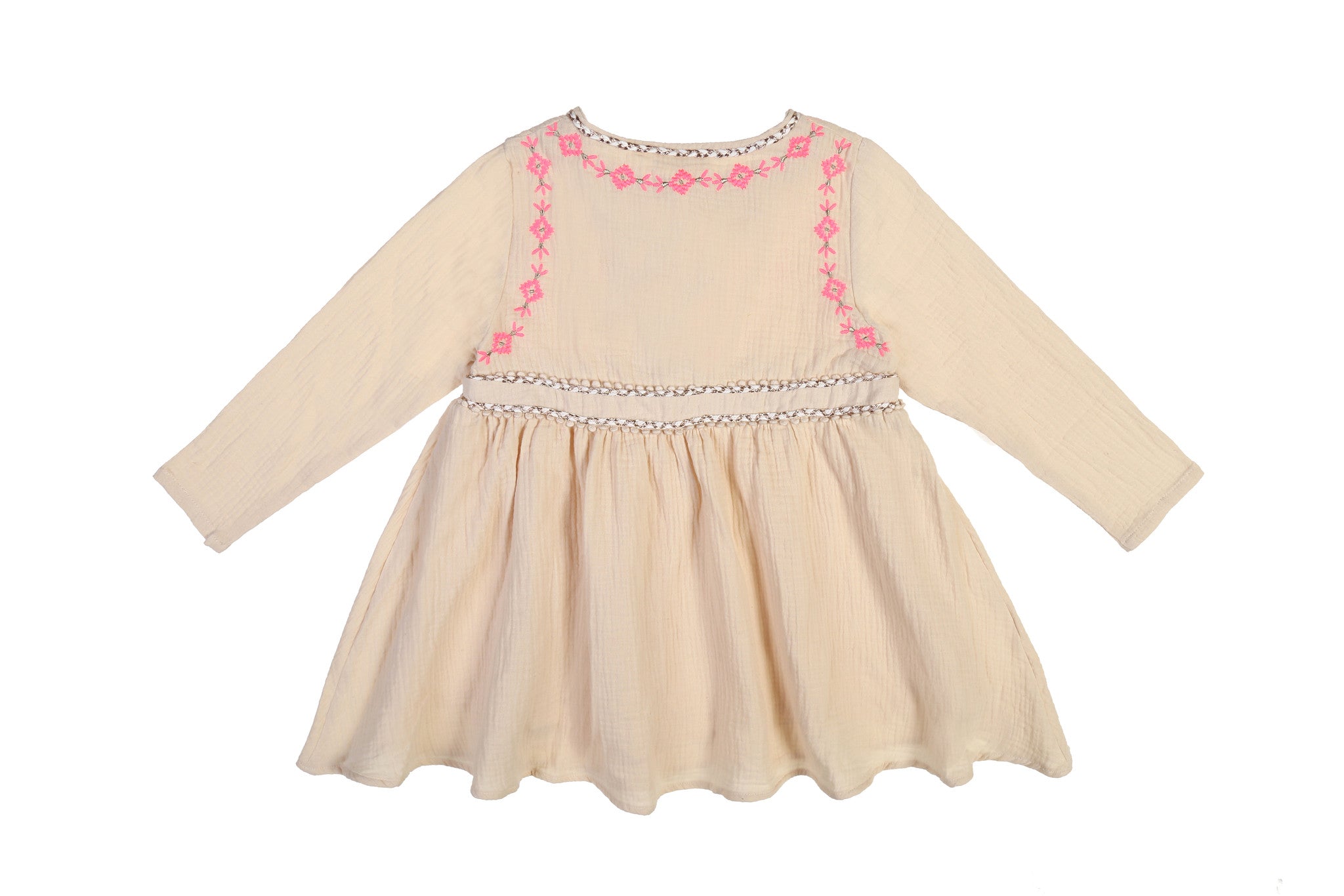 Girls Beige Embroidered Trims Cotton 'Kaja' Dress - CÉMAROSE | Children's Fashion Store - 4