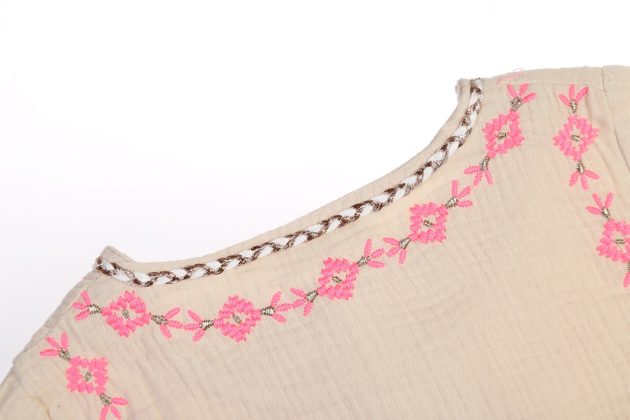 Girls Beige Embroidered Trims Cotton 'Kaja' Dress - CÉMAROSE | Children's Fashion Store - 6