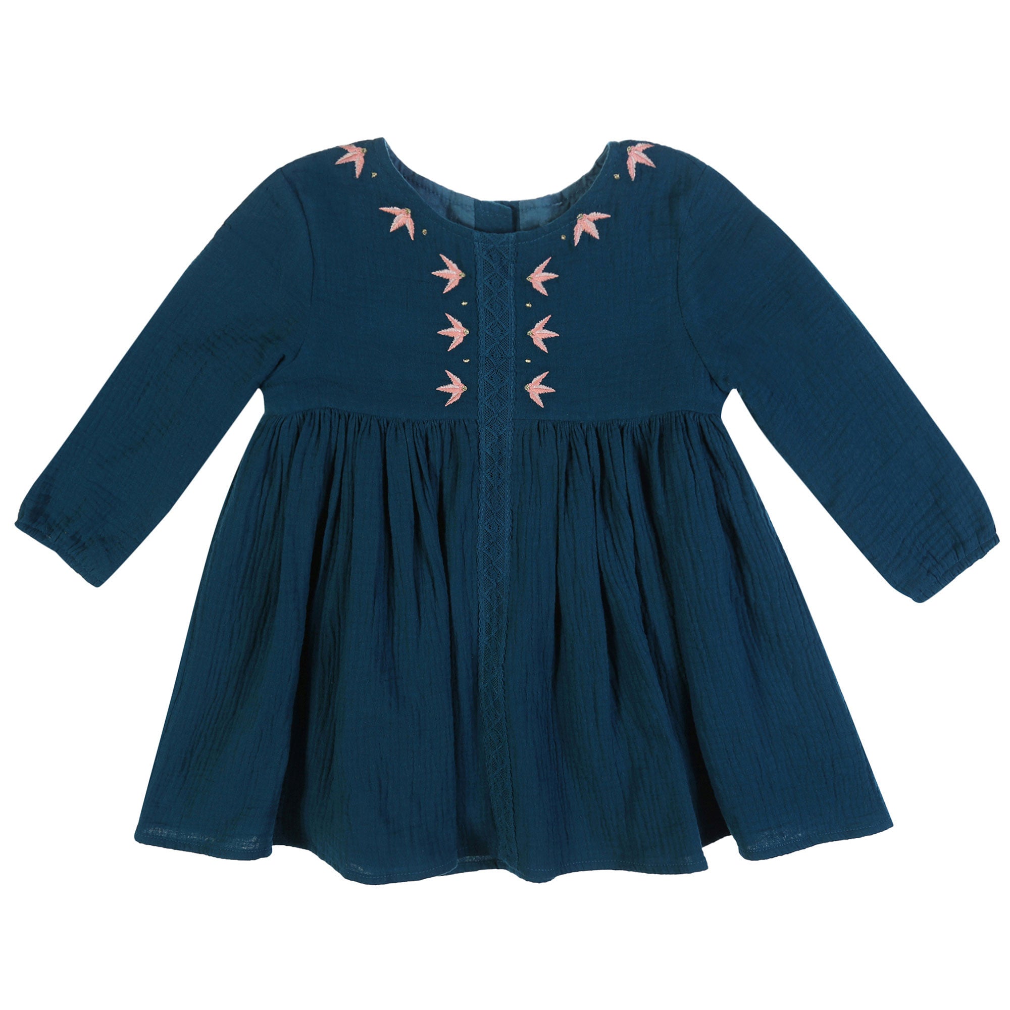 Girls Indigo Embroidered Trims Cotton 'Mayadin' Dress - CÉMAROSE | Children's Fashion Store - 1