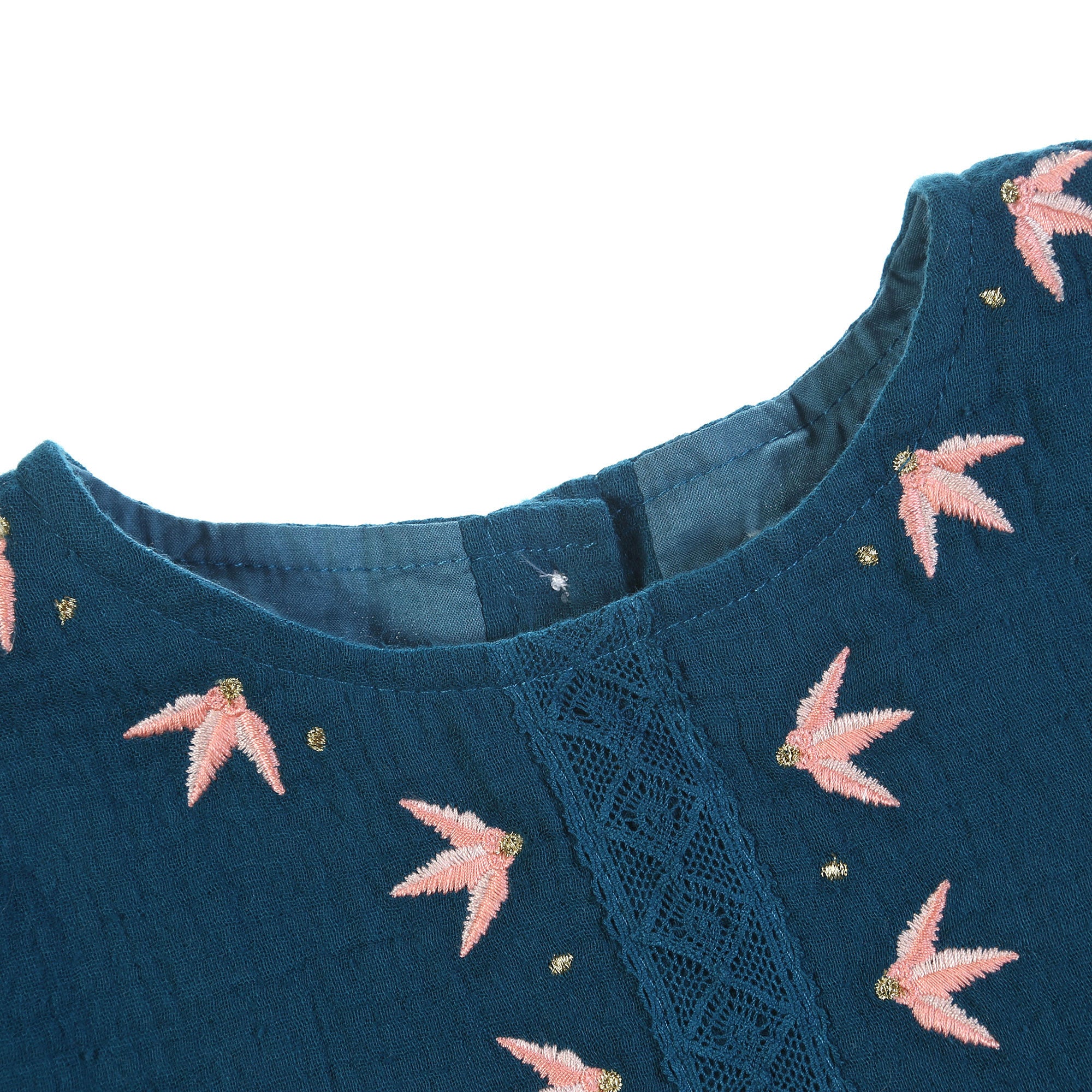 Girls Indigo Embroidered Trims Cotton 'Mayadin' Dress - CÉMAROSE | Children's Fashion Store - 6