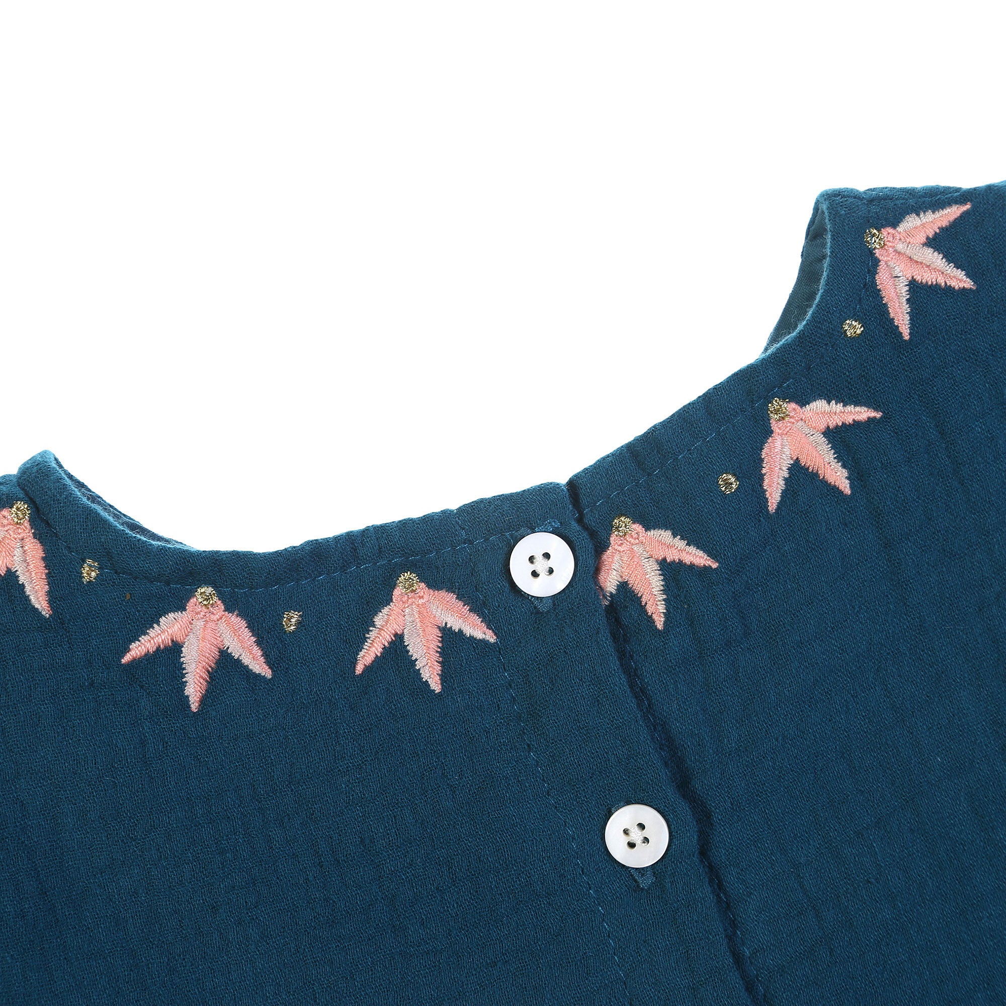 Girls Indigo Embroidered Trims Cotton 'Mayadin' Dress - CÉMAROSE | Children's Fashion Store - 8