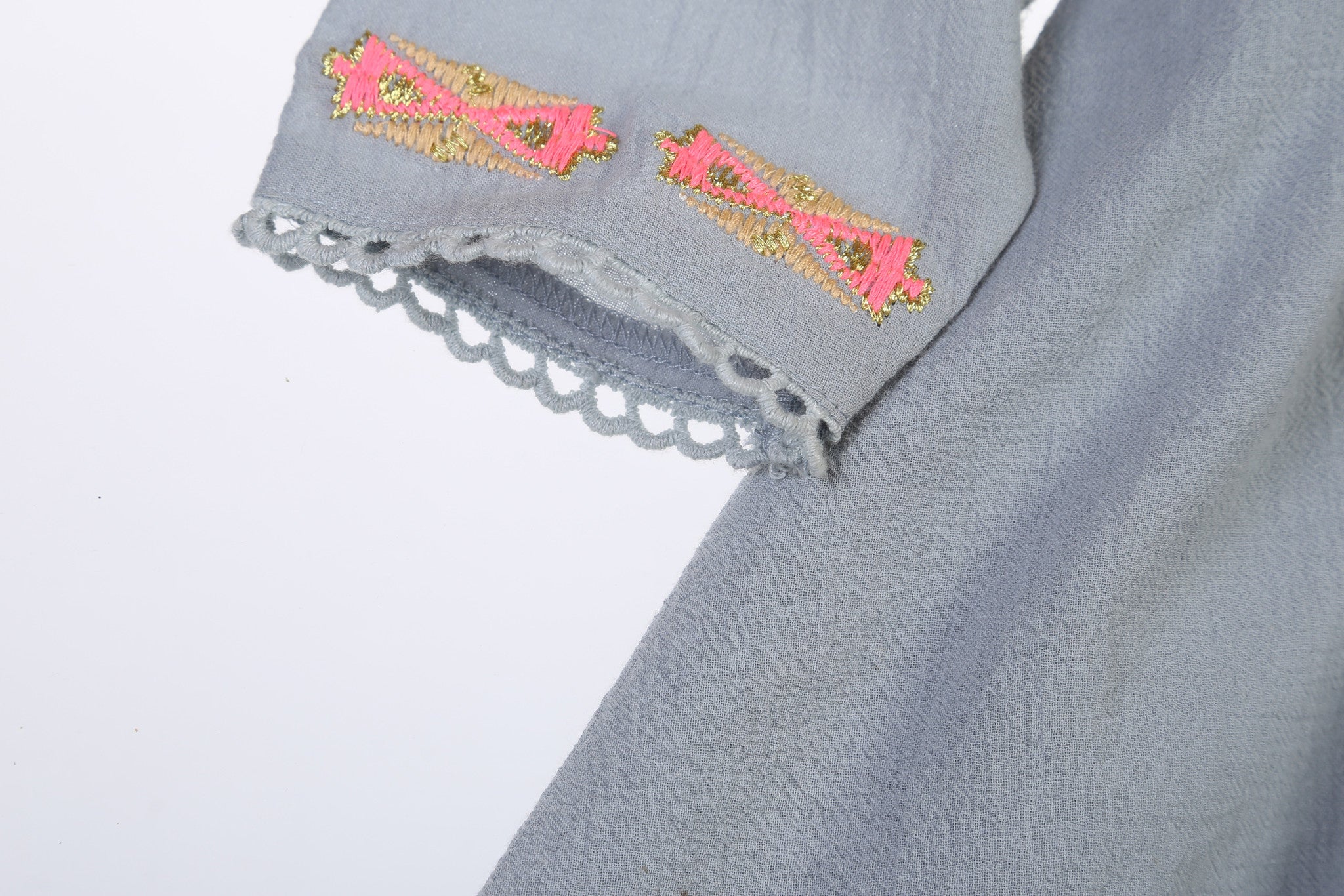 Girls Light Grey Embroidered Trims Cotton 'Mujine' Dress - CÉMAROSE | Children's Fashion Store - 4