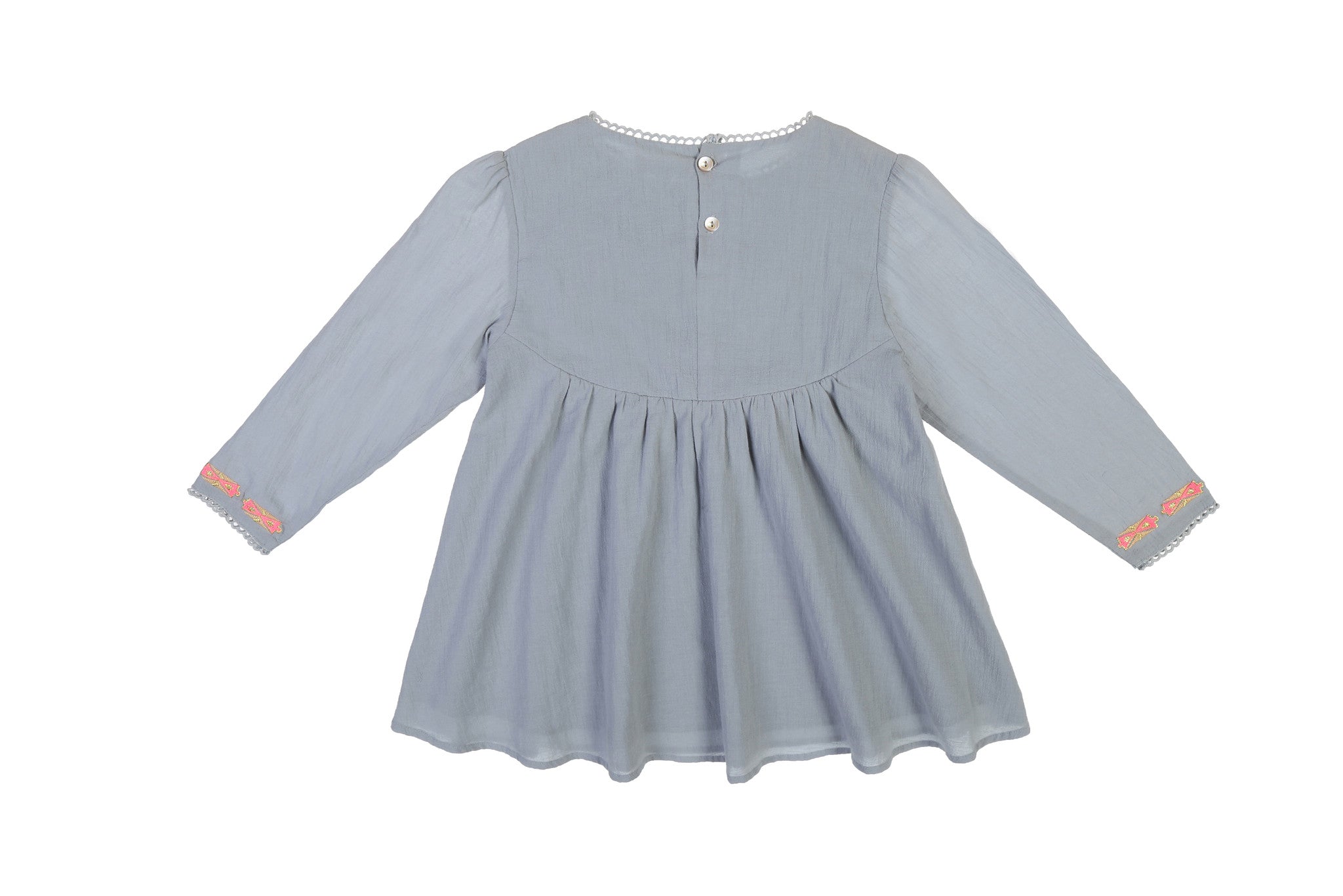 Girls Light Grey Embroidered Trims Cotton 'Mujine' Dress - CÉMAROSE | Children's Fashion Store - 5