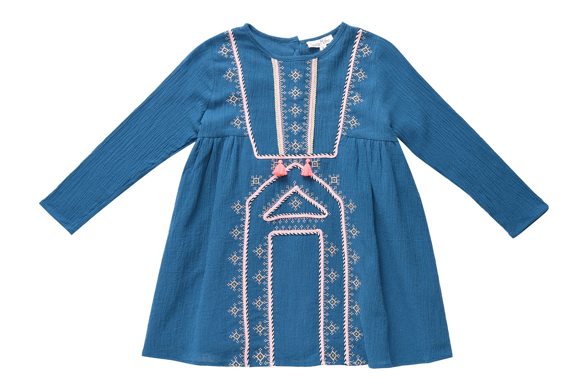 Girls Indigo Embroidered Trims Cotton 'Roshy' Dress - CÉMAROSE | Children's Fashion Store - 1