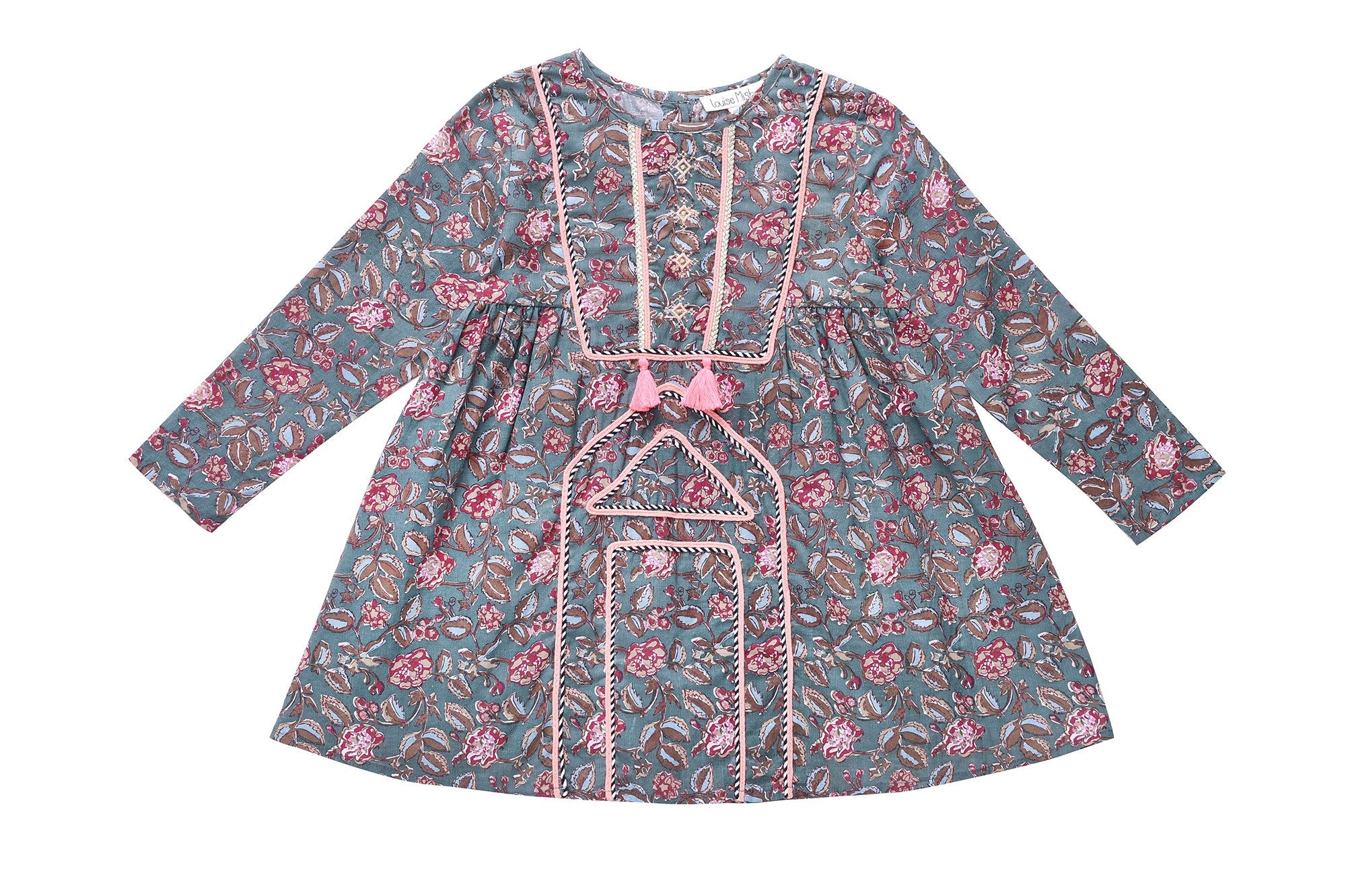 Girls Green Flower Printed Trims Cotton 'Roshy' Dress - CÉMAROSE | Children's Fashion Store - 1