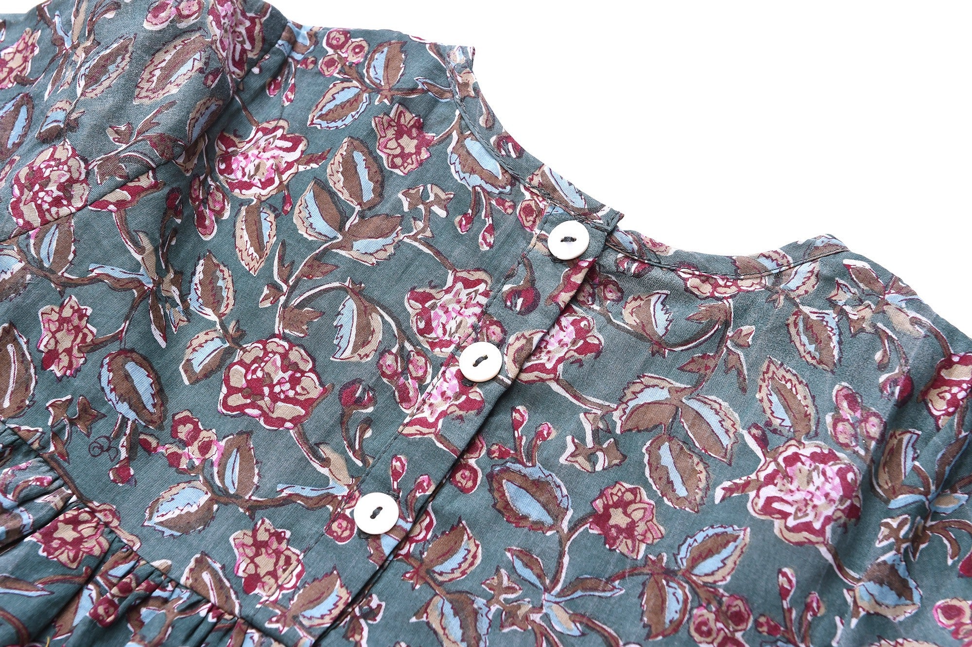 Girls Green Flower Printed Trims Cotton 'Roshy' Dress - CÉMAROSE | Children's Fashion Store - 7