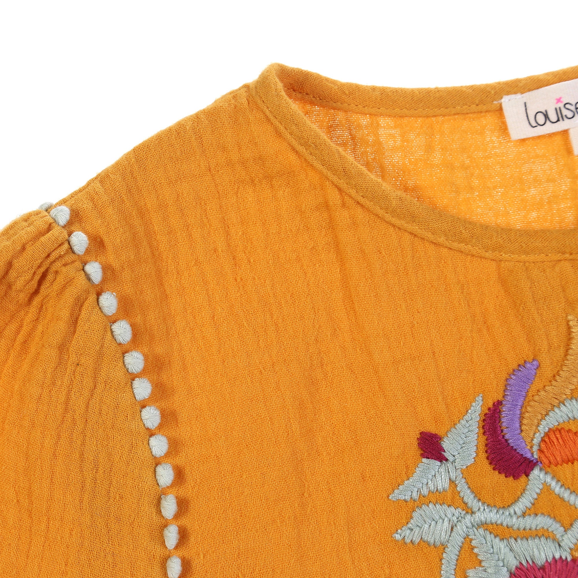 Girls Yellow Embroidered Trims Cotton 'Samsa' Dress - CÉMAROSE | Children's Fashion Store - 5
