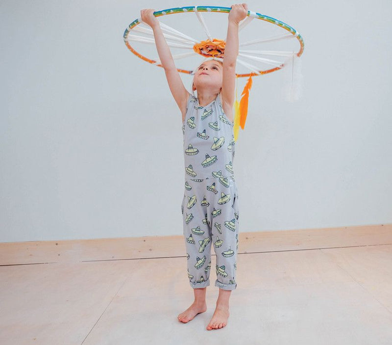 Girls Grey Sombrero Printed Cotton Jumpsuit - CÉMAROSE | Children's Fashion Store - 2