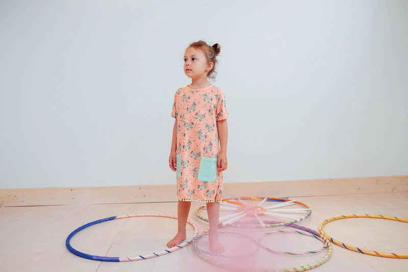 Girls Pink Trojans Printed Cotton Dress With Patch Pocket - CÉMAROSE | Children's Fashion Store - 2