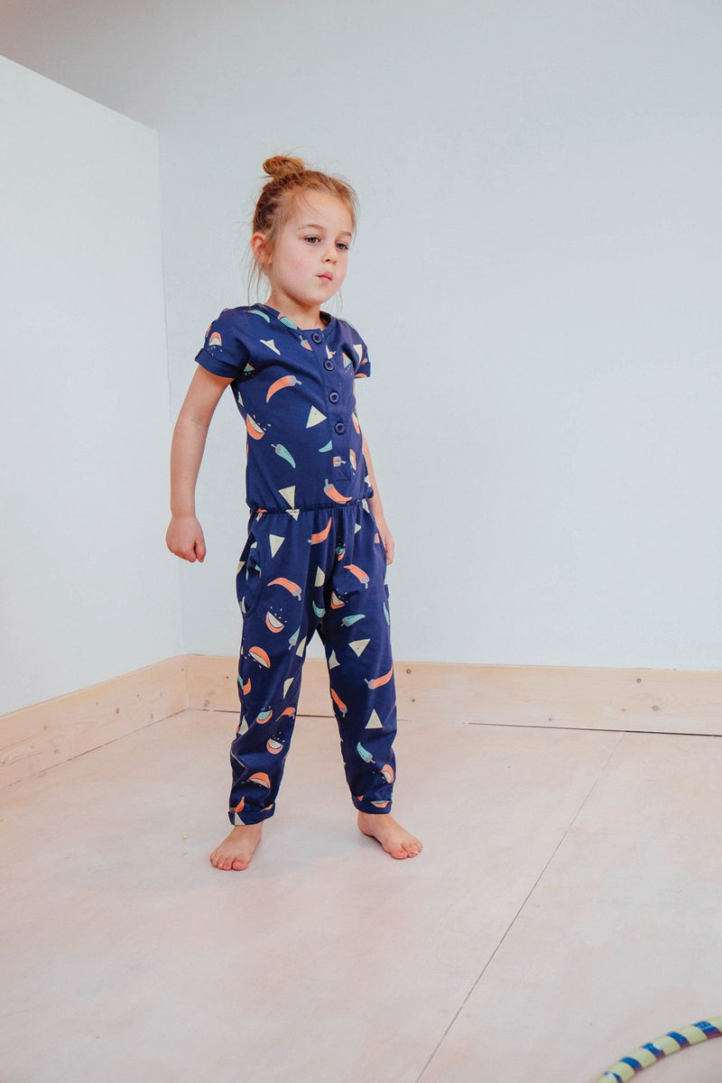 Girls Navy Blue Spicy Nacho Printed Cotton Jumpsuit - CÉMAROSE | Children's Fashion Store - 2
