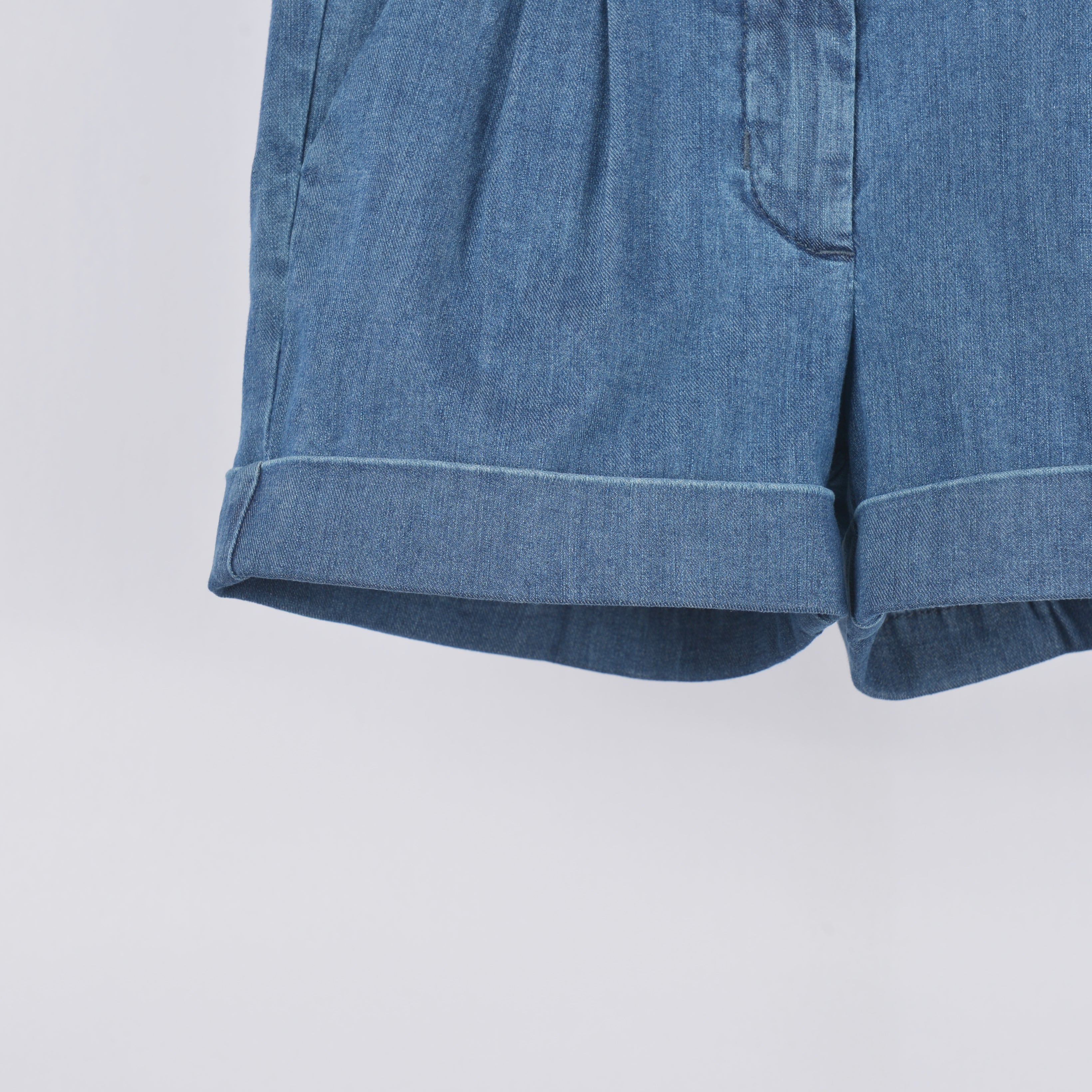 Girls Denim Blue Cotton Shorts