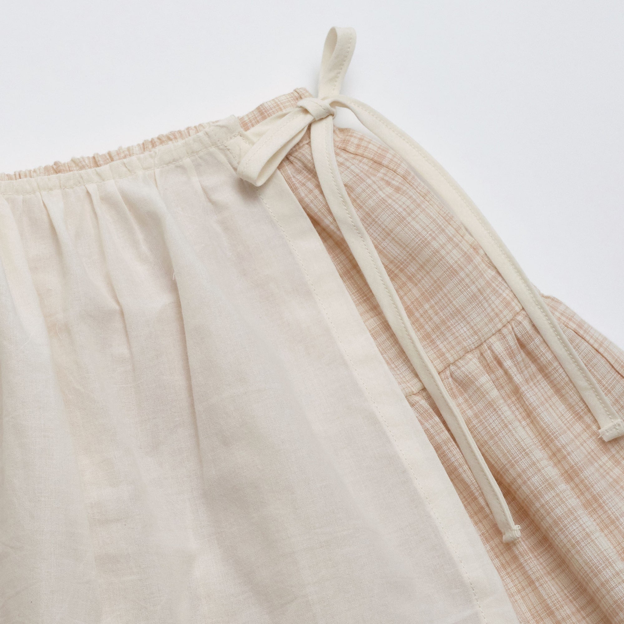 Girls Beige Check Cotton Skirt