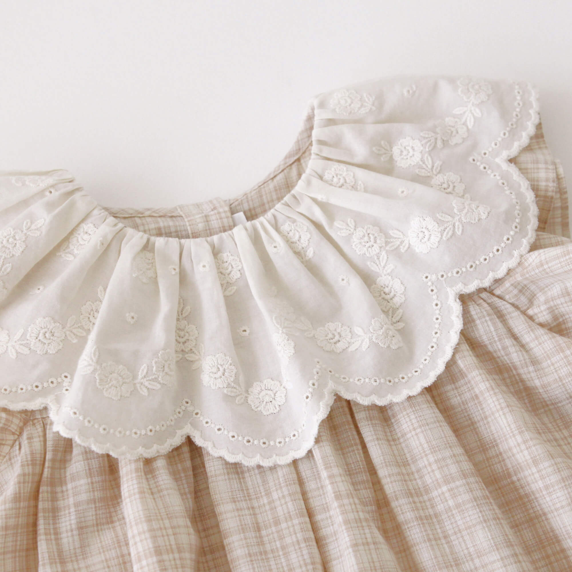 Girls Beige Pink Check Cotton Dress
