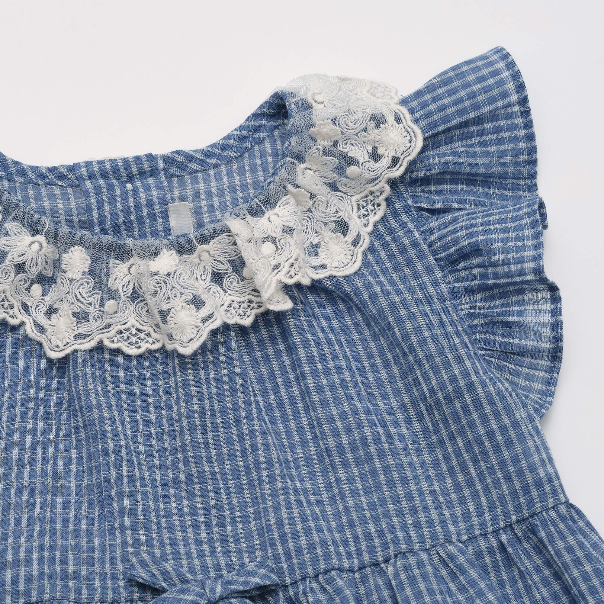 Baby Girls Blue Check Cotton Babysuit