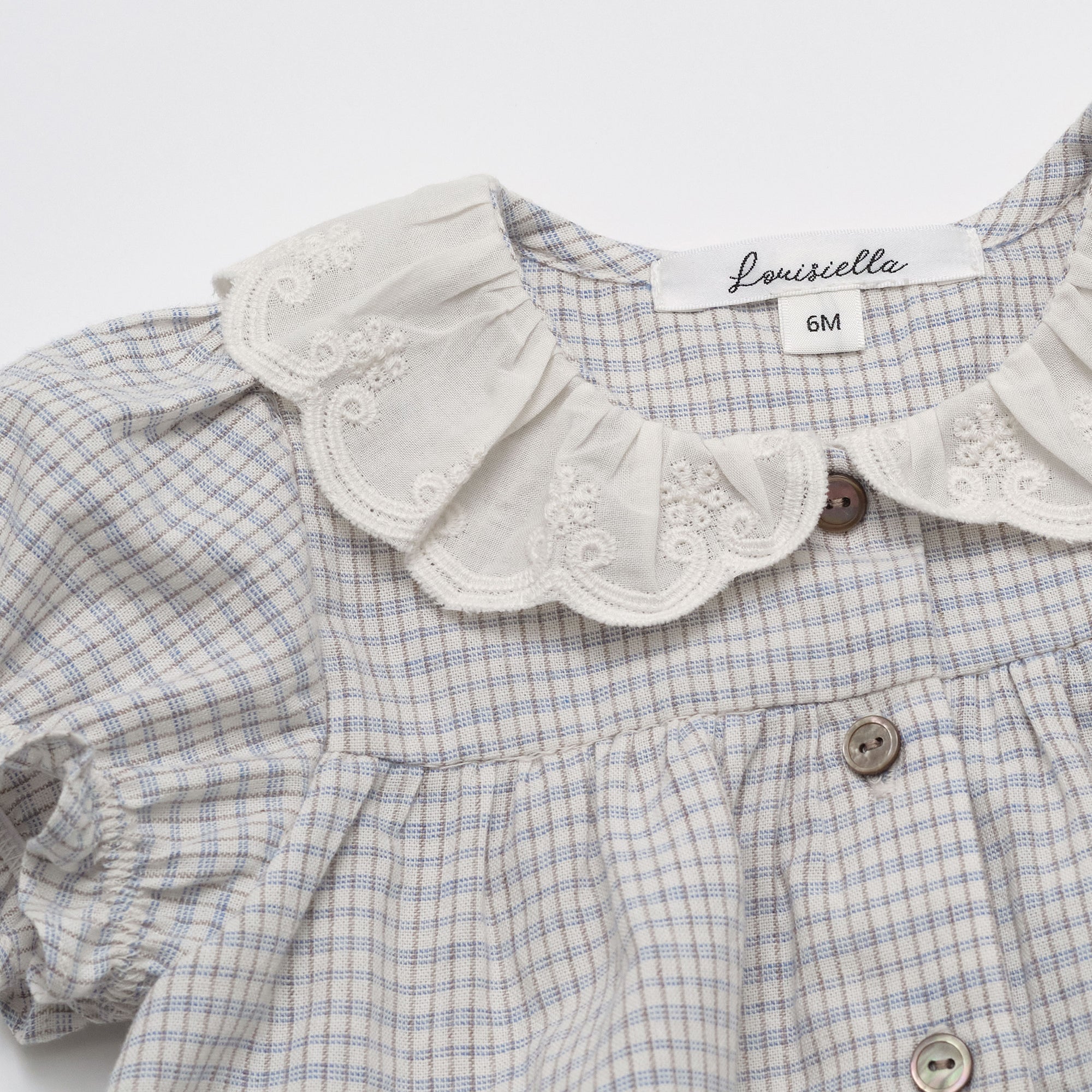 Baby Girls Light Blue Check Cotton Babysuit