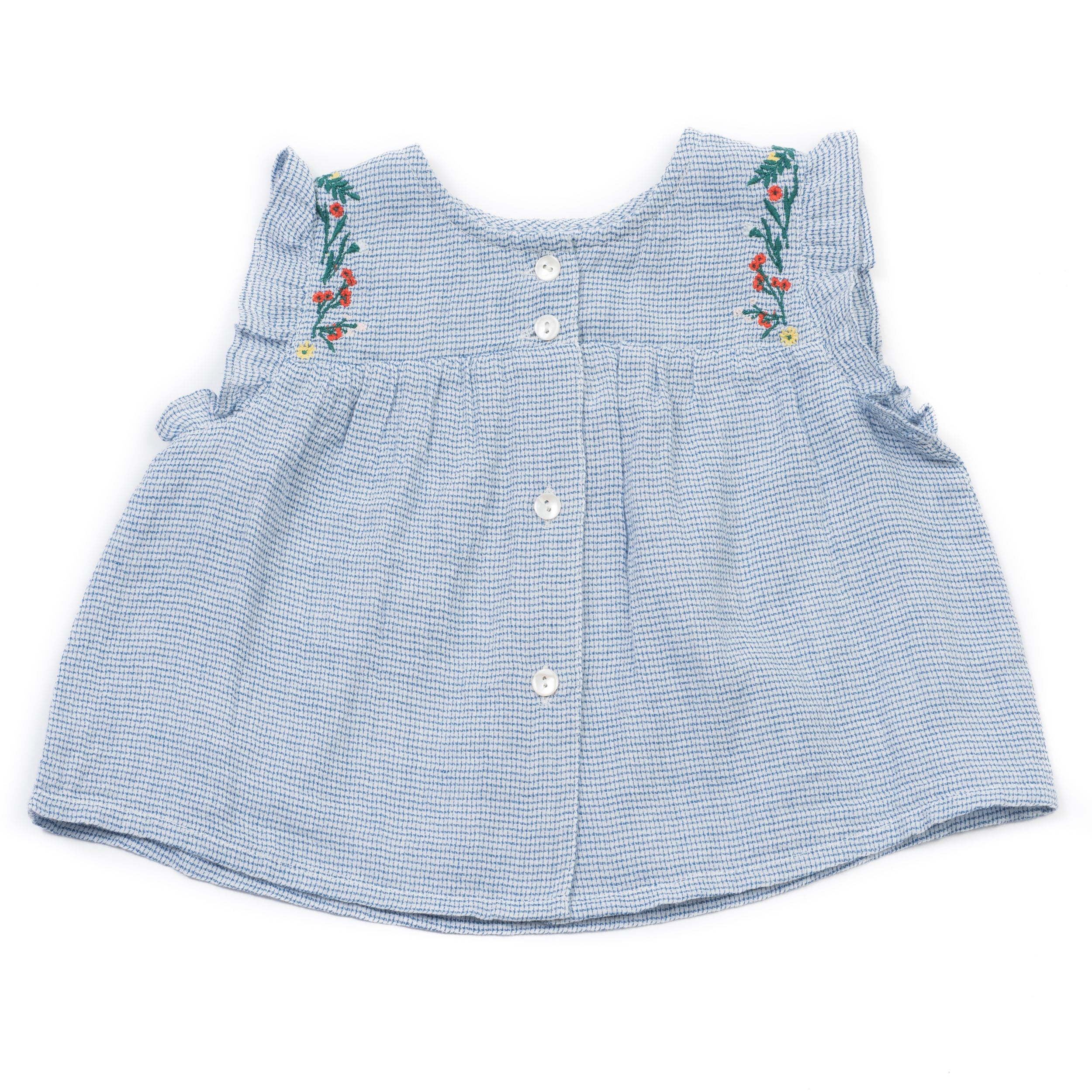 Baby Girls Blue Vichy Embroided Top