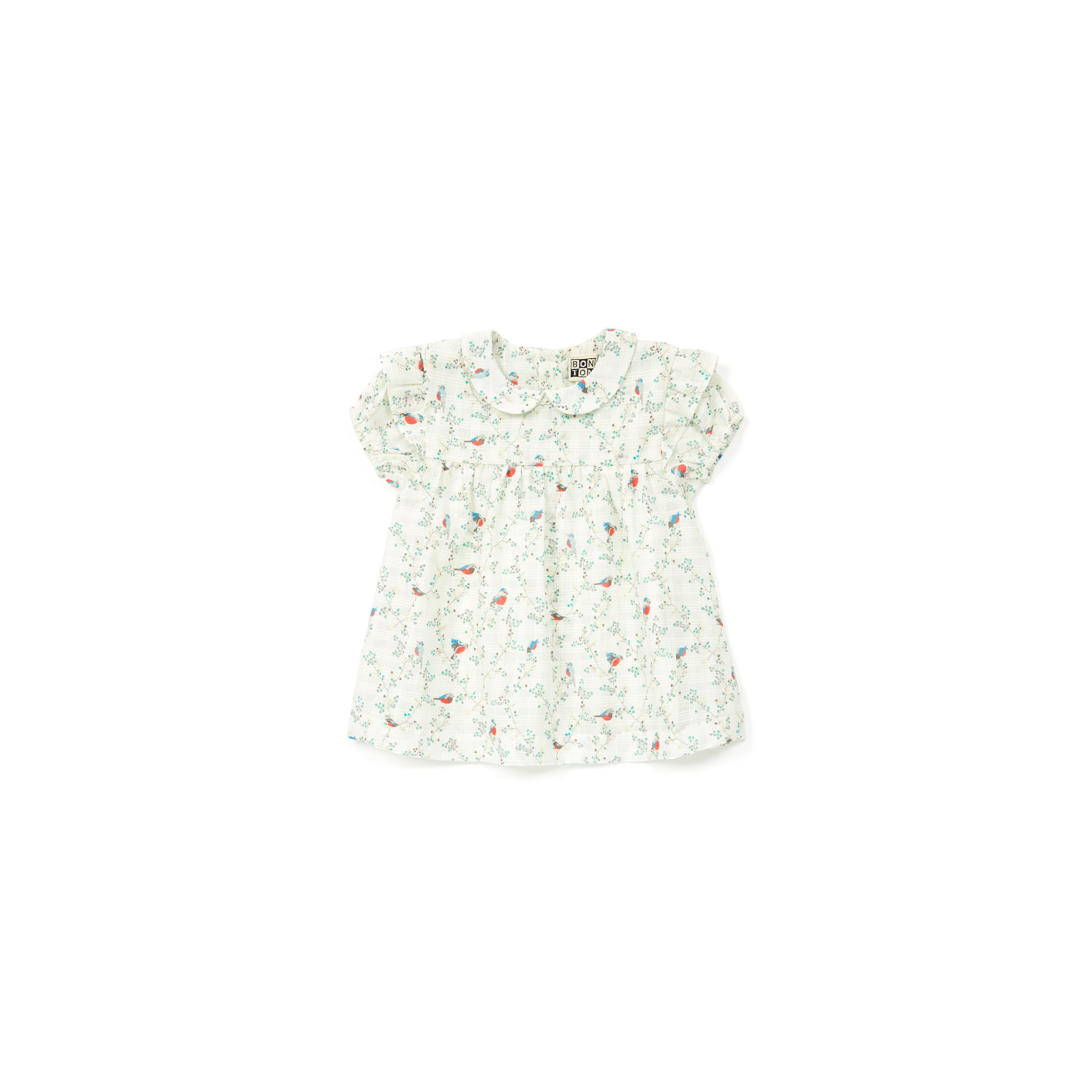 Baby Girls Cyan Embroidery Bird Cotton Dress