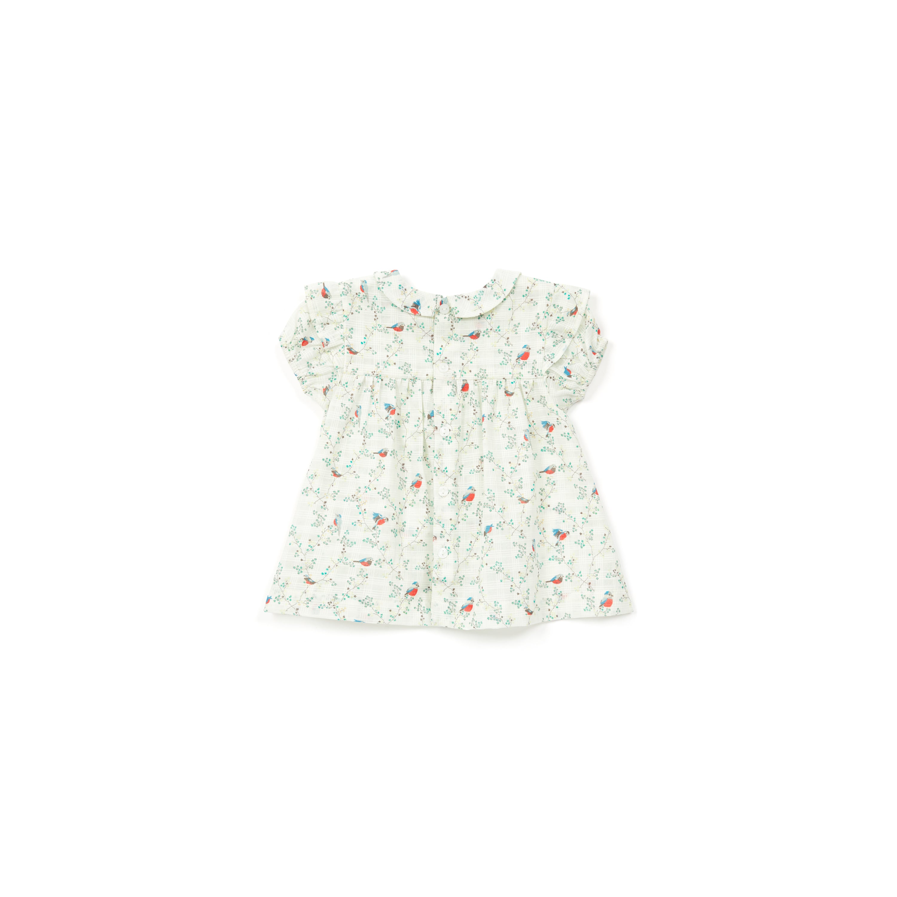 Baby Girls Cyan Embroidery Bird Cotton Dress