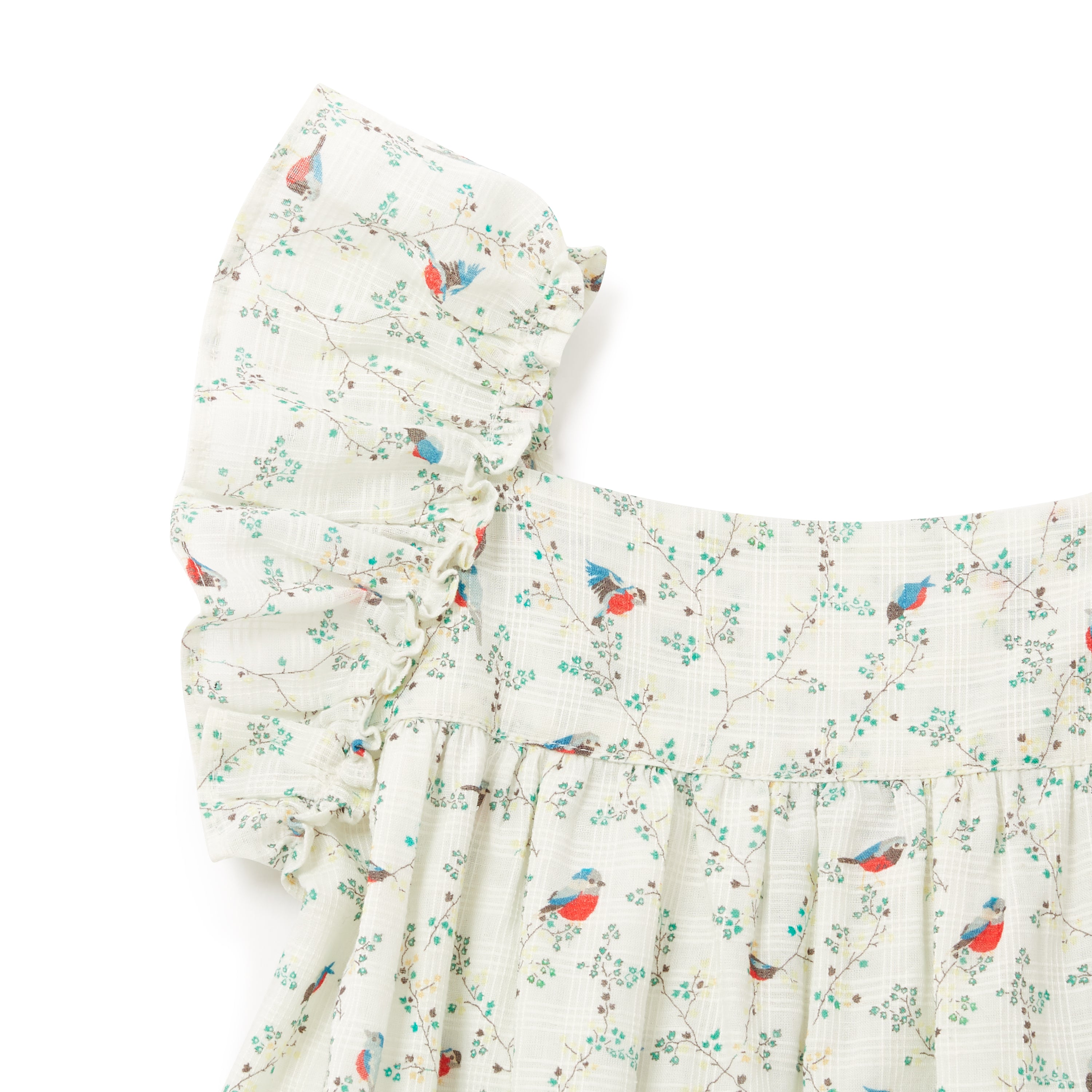 Girls Cyan Embroidery Bird Cotton Dress