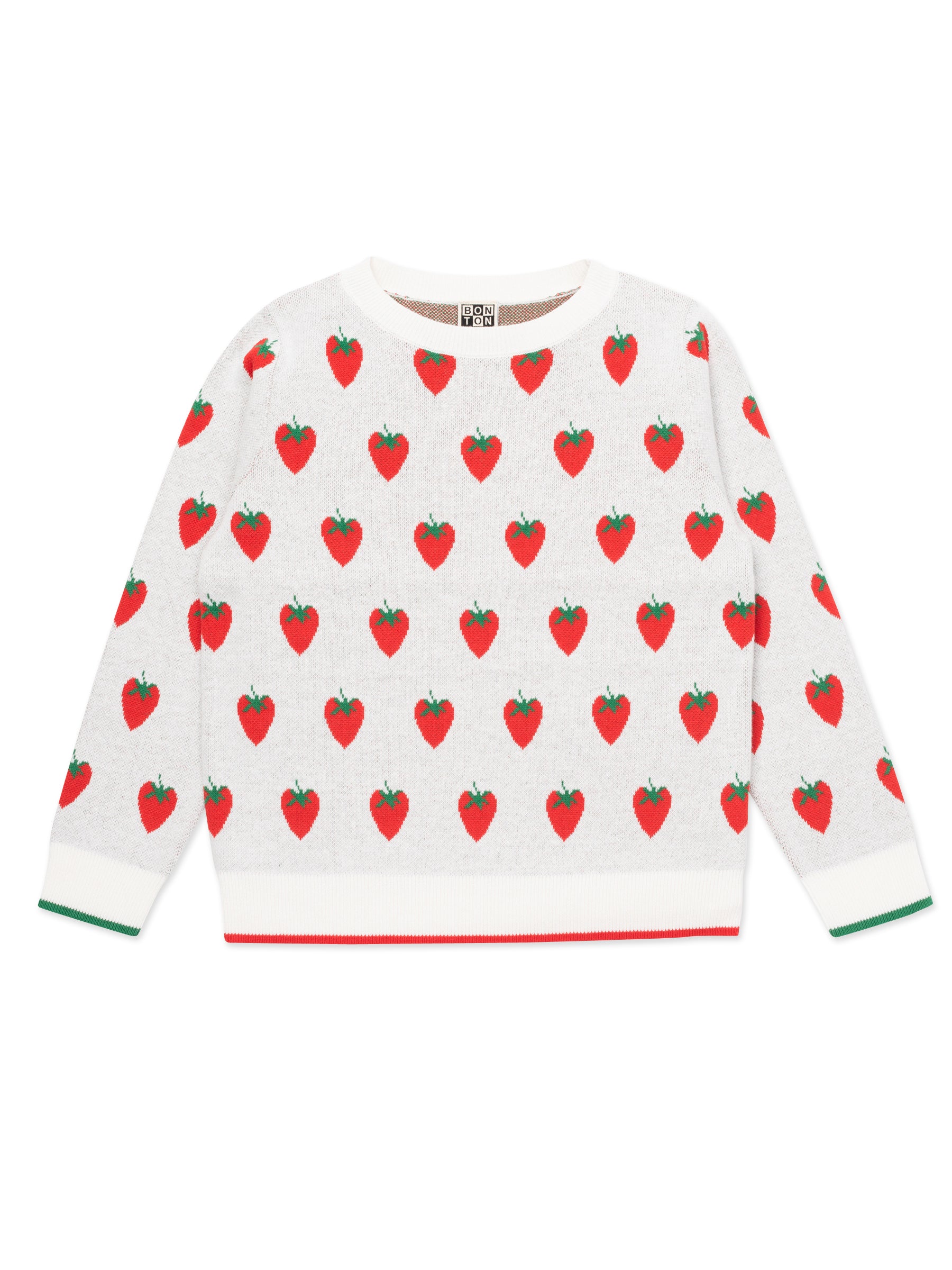 Girls White Strawberry Cotton Sweater